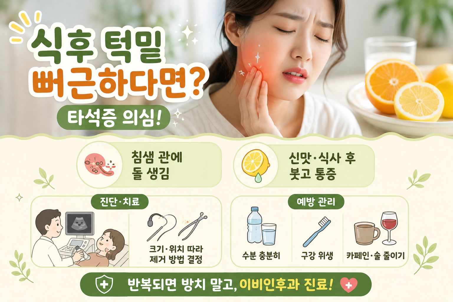 신맛 먹을 때 턱밑이 아프다면? 침샘에 돌 생긴 타석증 신호