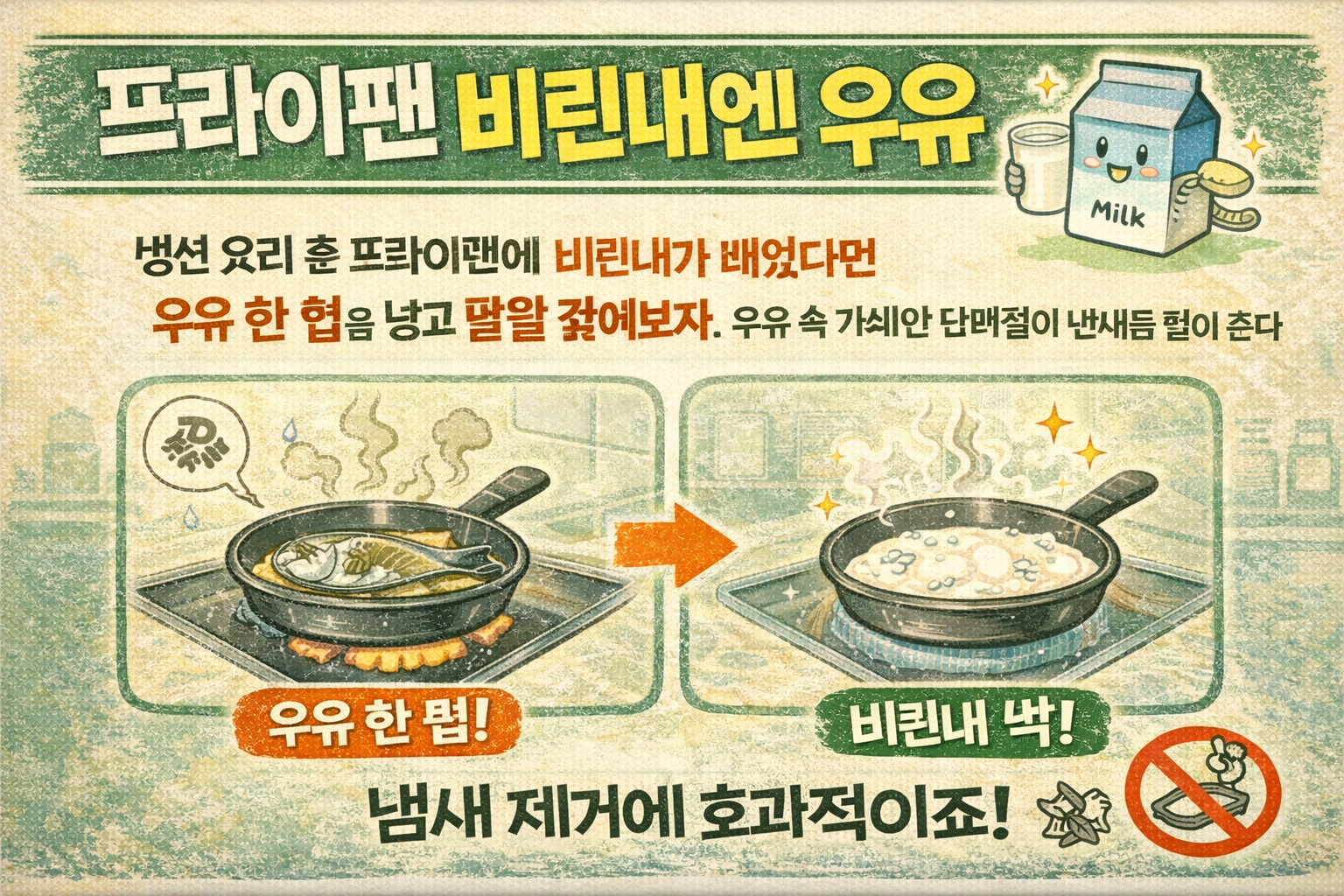 프라이팬 비린내 제거, 우유 한 컵 끓이면 끝! 카세인으로 냄새 잡는 초간단 방법