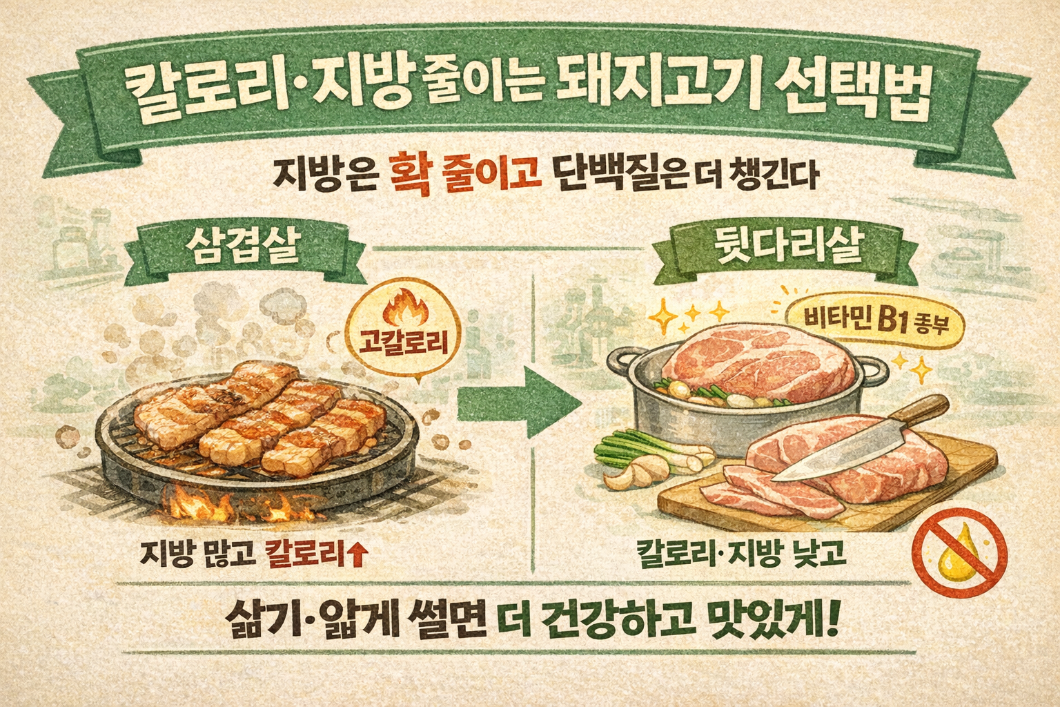 삼겹살 대신 뒷다리살 먹어볼까? 칼로리·지방은 낮고 단백질·비타민B1은 더 좋다