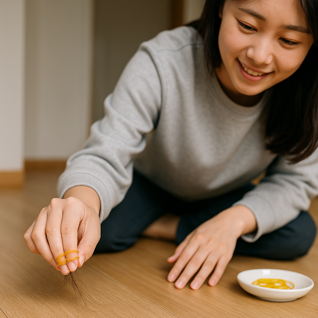 머리카락 청소 끝—노란 고무줄 2~3개로 바닥 털 제거하는 초간단 방법