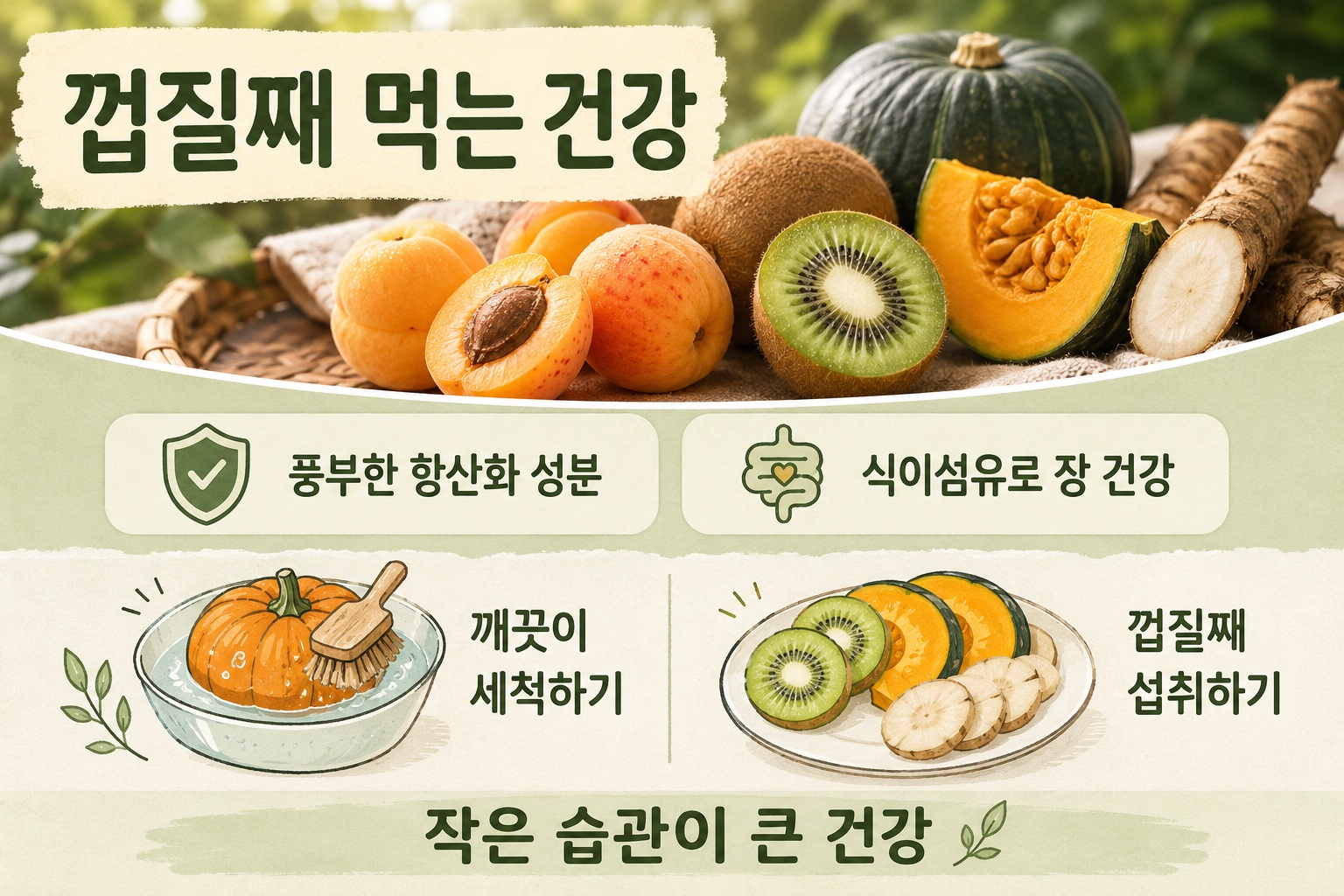 껍질째 먹으면 좋은 음식 4가지, 살구·키위·단호박·우엉 영양이 달라지는 이유
