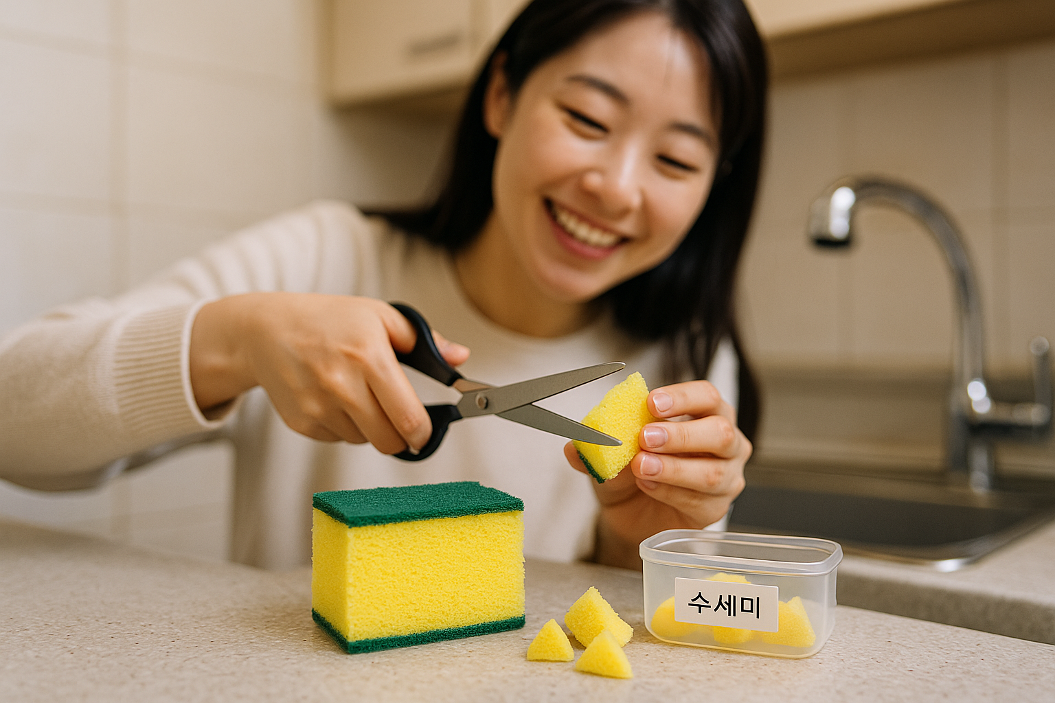 수세미 오래 쓰는 법!2~3일마다 모서리만 잘라 세균 줄이는 초간단 꿀팁