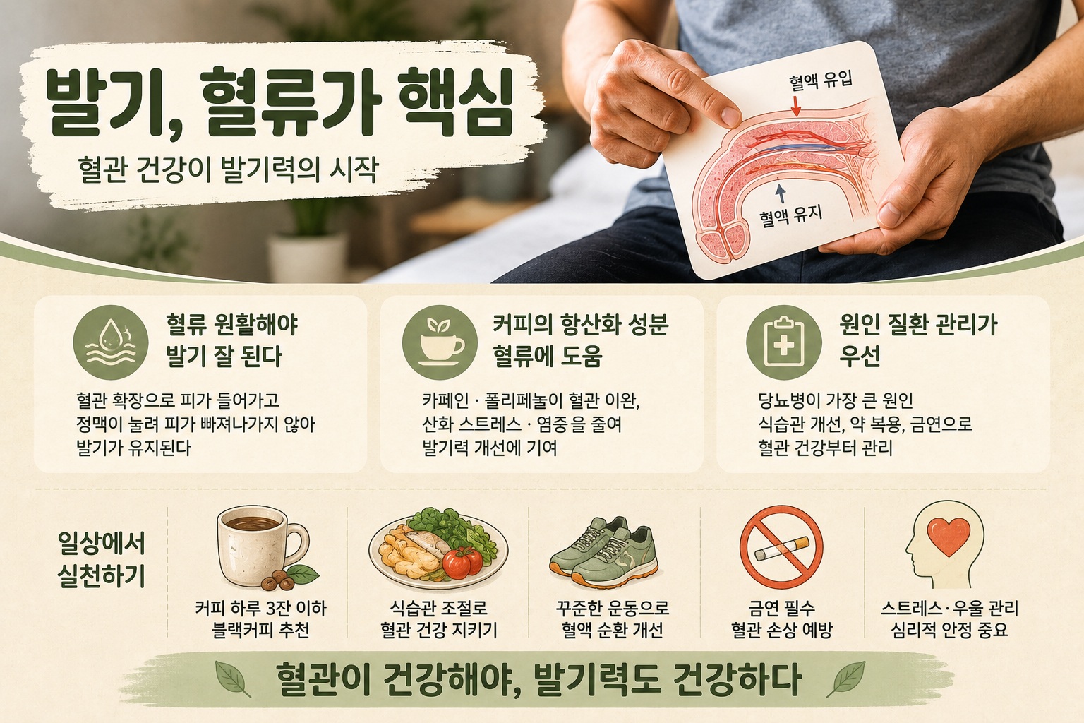 발기부전 커피, 정말 도움 될까? 혈류 개선보다 먼저 확인할 원인과 생활습관