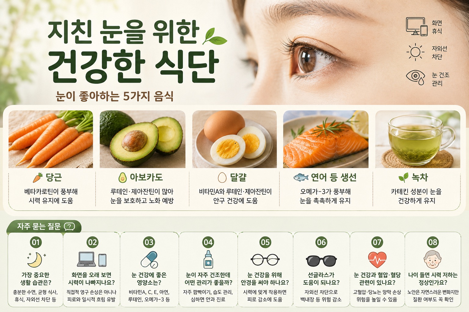 눈 건강에 좋은 음식 5가지, 노안·백내장 걱정 전에 알아둘 영양과 생활습관