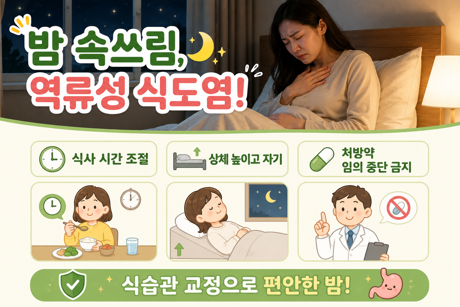 밤마다 속쓰림? 역류성 식도염이라면 잠들기 3시간 전 식사 끝내세요