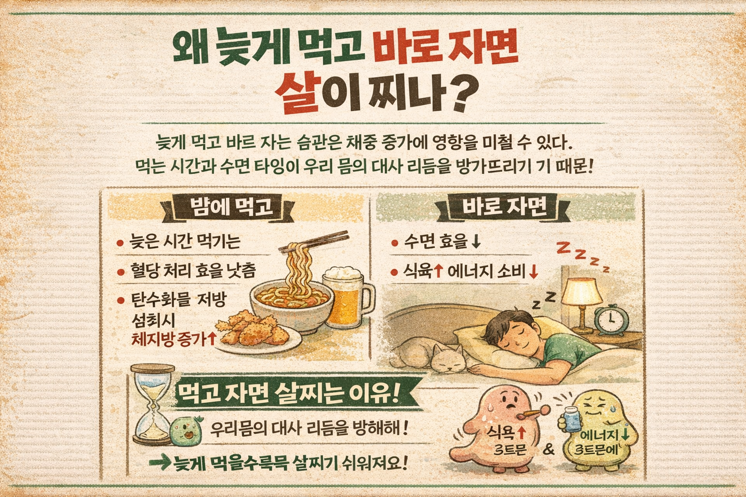 늦게 먹고 바로 자면 왜 살찔까…체중이 늘기 쉬운 진짜 이유