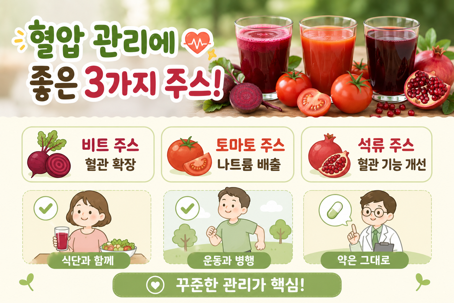 혈압 낮추는 음료 3가지, 비트·토마토·석류 주스 효과와 주의점