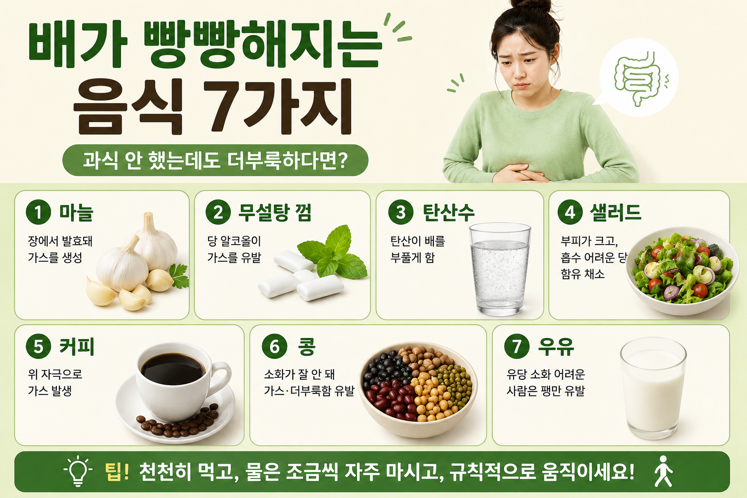 과식 안 했는데 배가 빵빵? 복부 팽만 부르는 의외의 음식 7가지