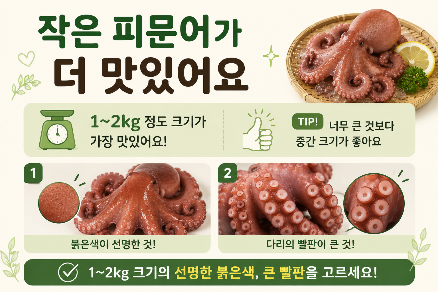 피문어 고르는 법, 너무 큰 것보다 1~2kg 작은 피문어가 더 맛있는 이유