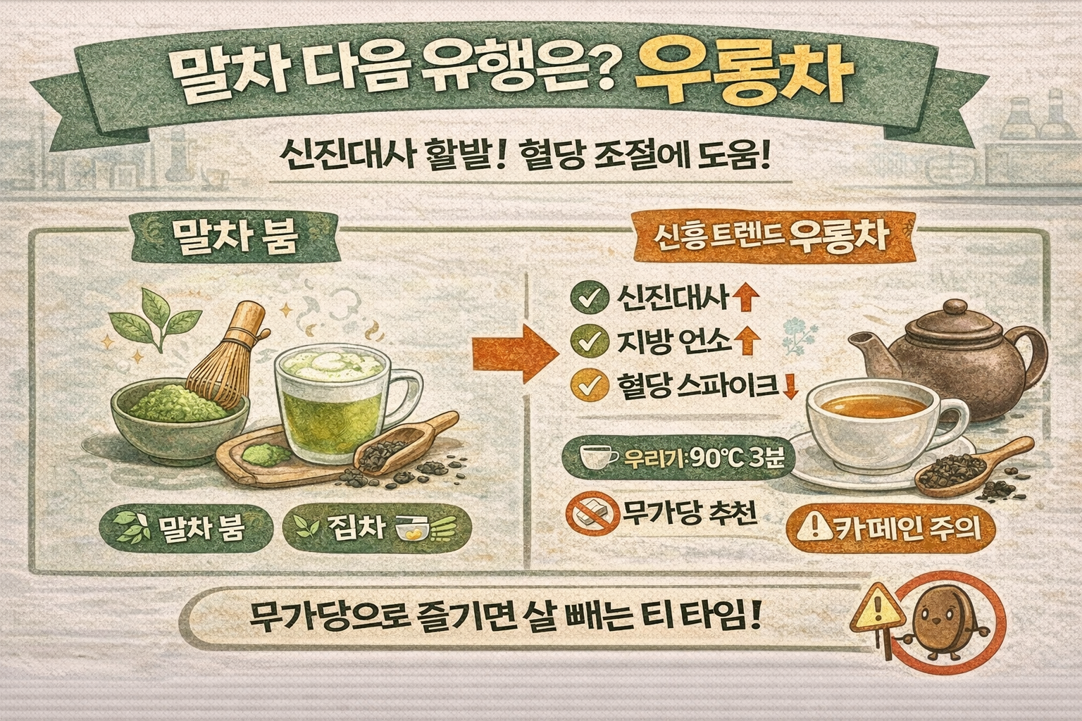 말차 다음 유행은 우롱차? 다이어트 효과: 신진대사↑ 체지방 연소↑ 혈당스파이크↓(카테킨·폴리페놀)