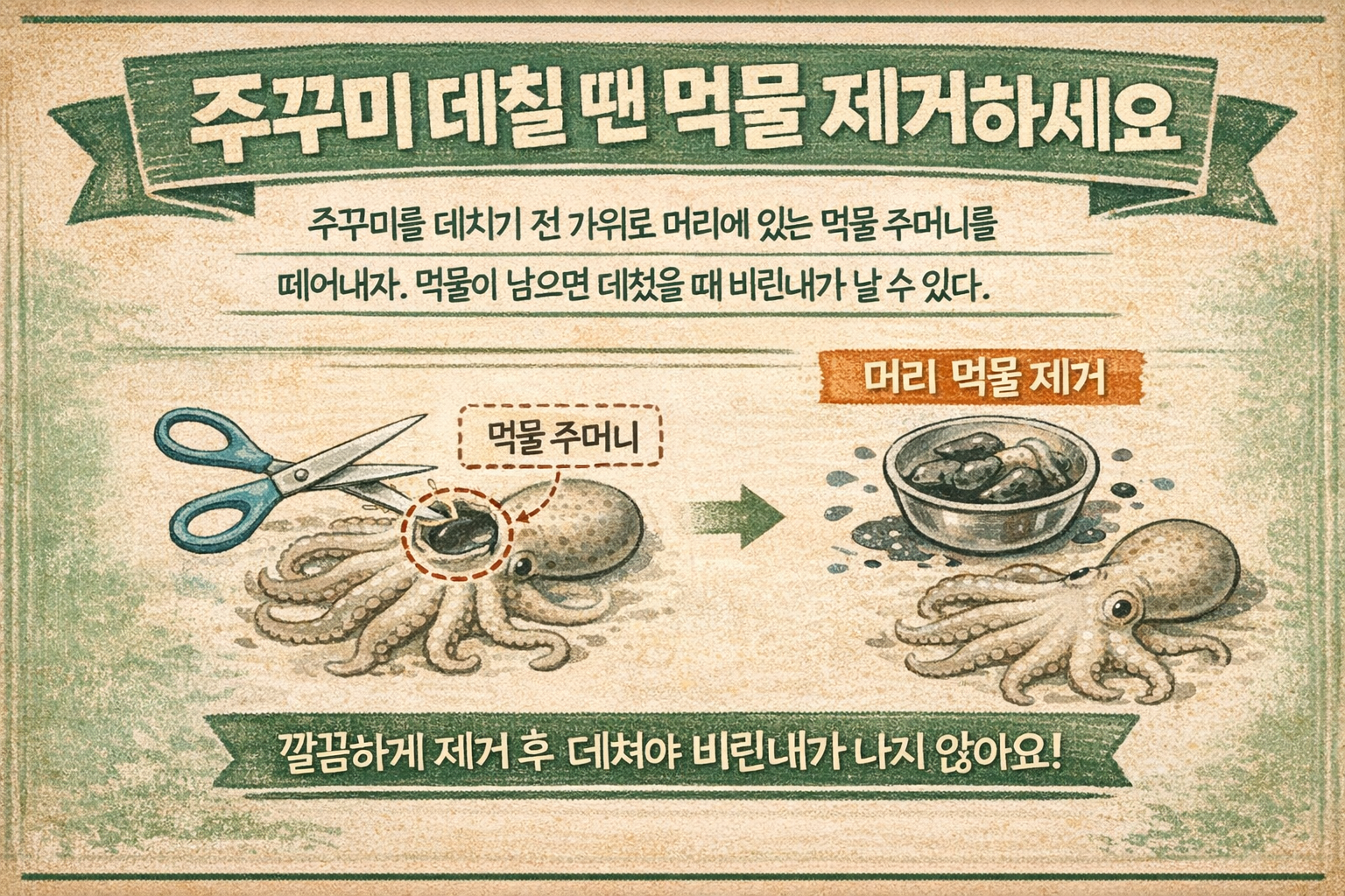 주꾸미 데칠 때 먹물 제거하세요, 비린내 줄이는 손질법