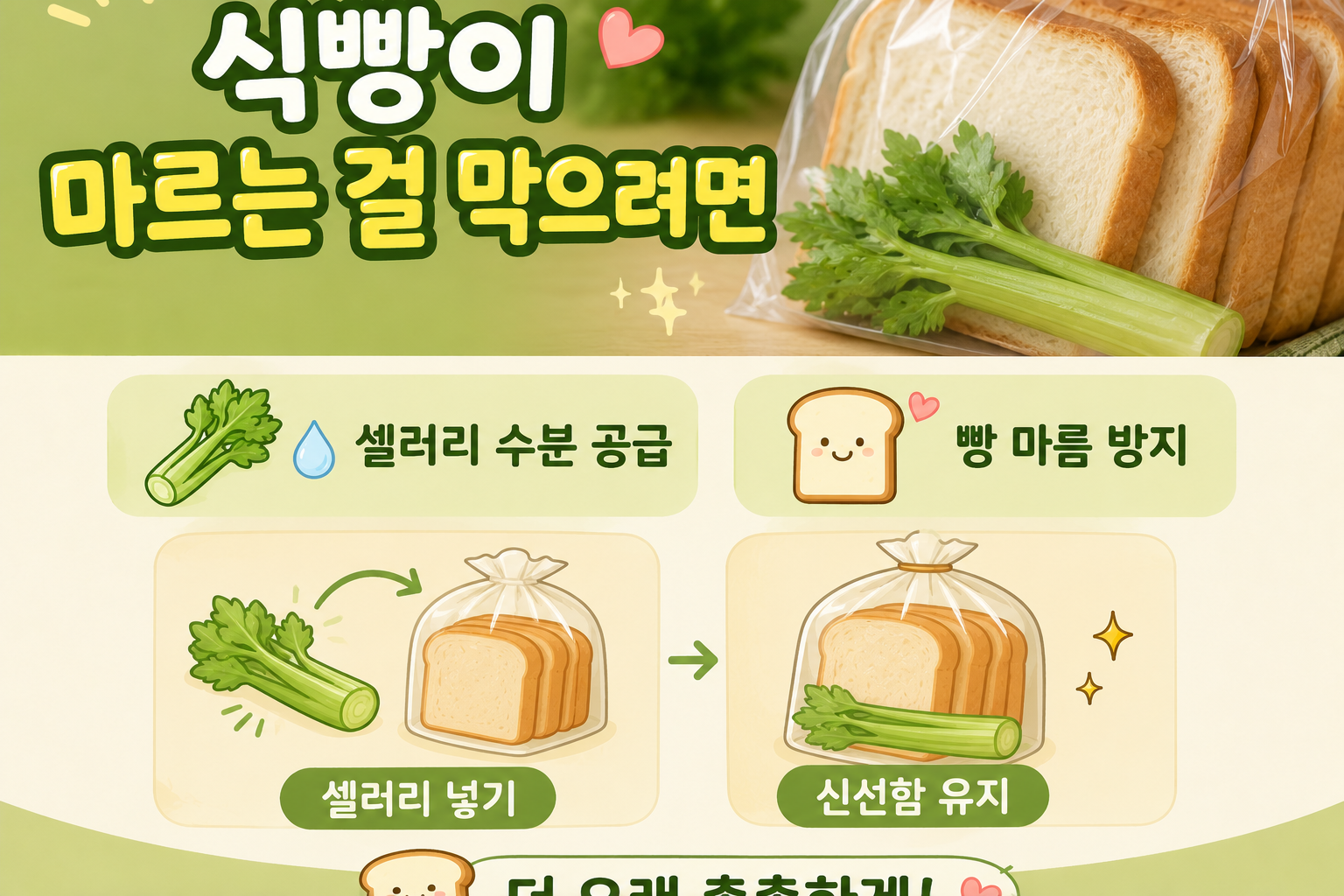 식빵 봉지에 셀러리 줄기 하나 넣으면 마르지 않습니다