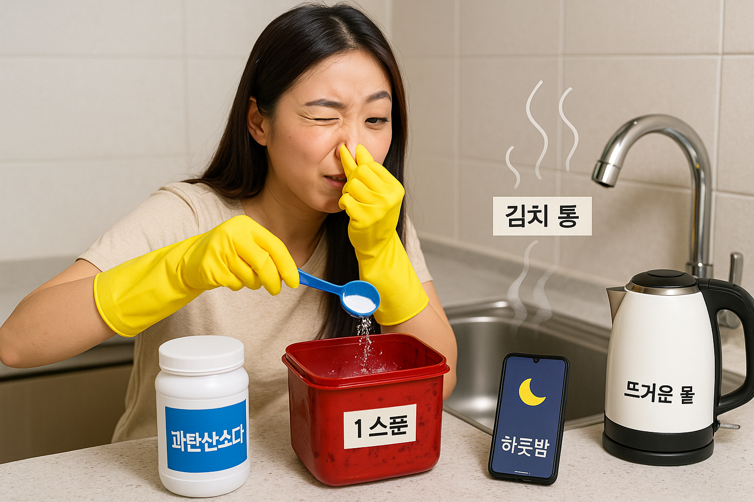김치 통 냄새, 과탄산소다로 끝! 뜨거운 물에 하룻밤 두는 초간단 탈취법