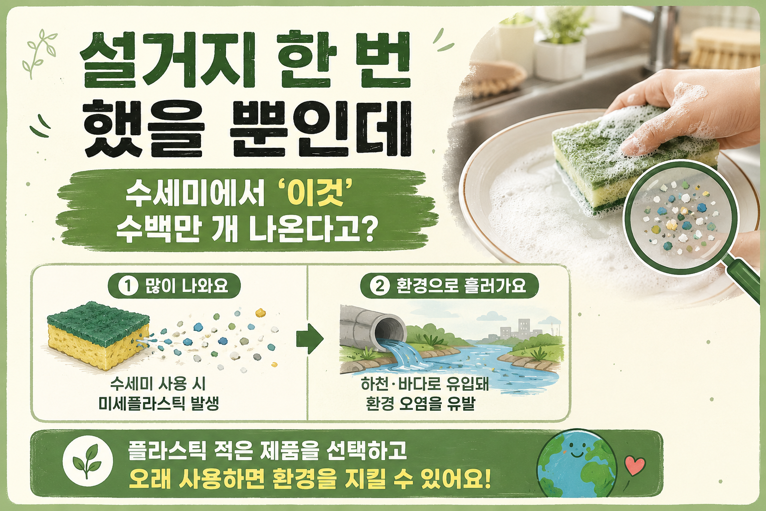 설거지할 때마다 나온다? 수세미 미세플라스틱의 충격적인 진실