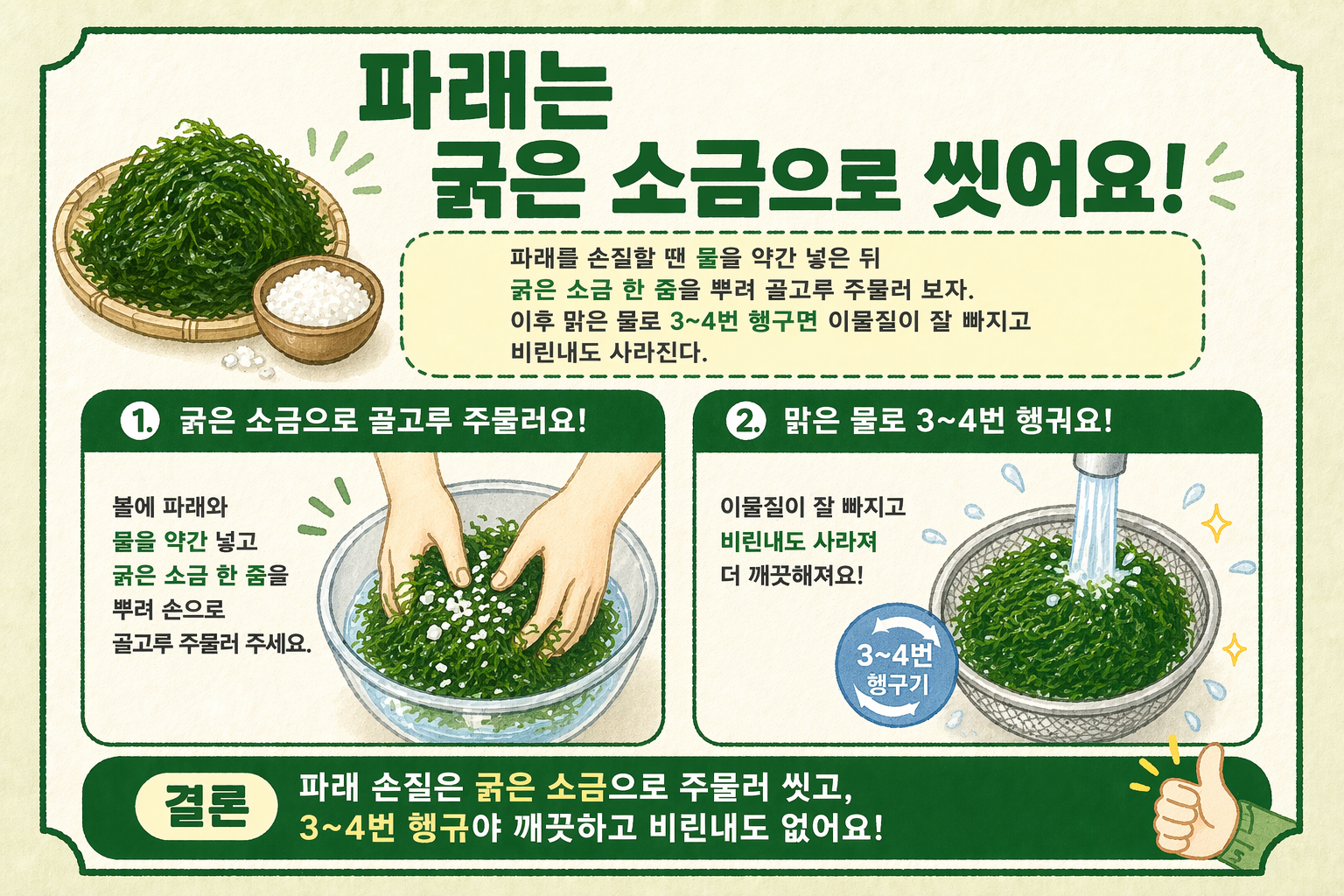 파래 씻는 법, 굵은 소금으로 비린내와 이물질 잡는 초간단 손질 꿀팁