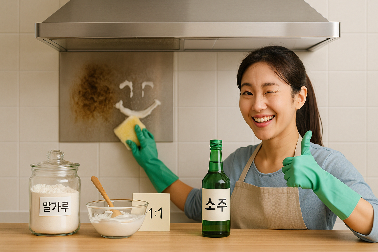 가스레인지 후드 청소: 밀가루+소주 1:1로 기름때 싹 제거!