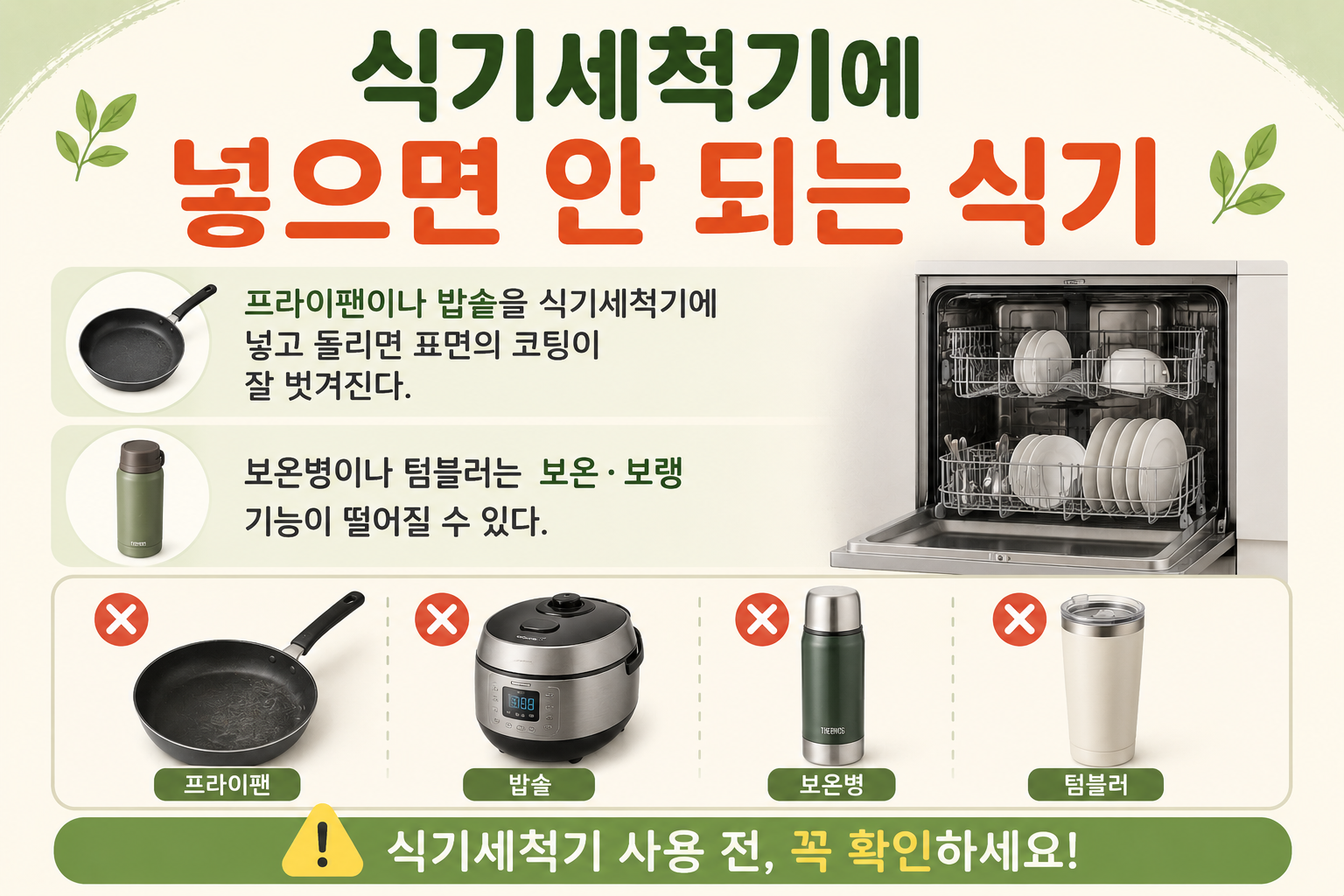 식기세척기에 넣으면 안 되는 식기! 프라이팬·텀블러 망가집니다