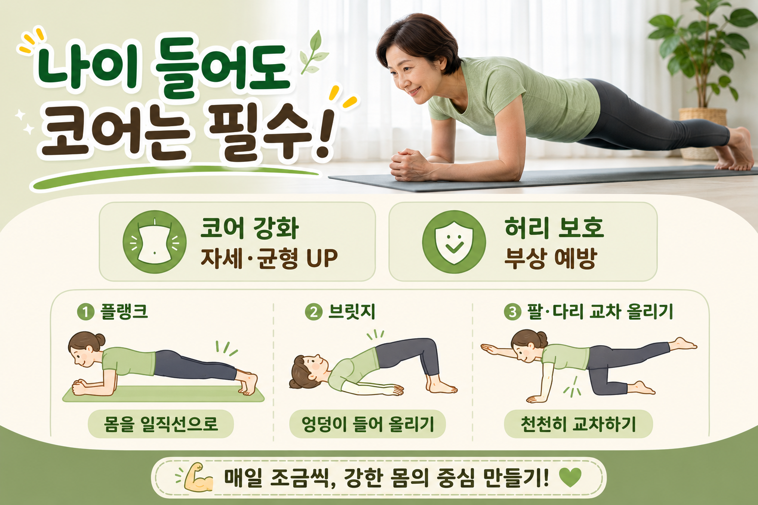 윗몸일으키기 그만? 중장년 허리 지키는 코어 운동 3가지