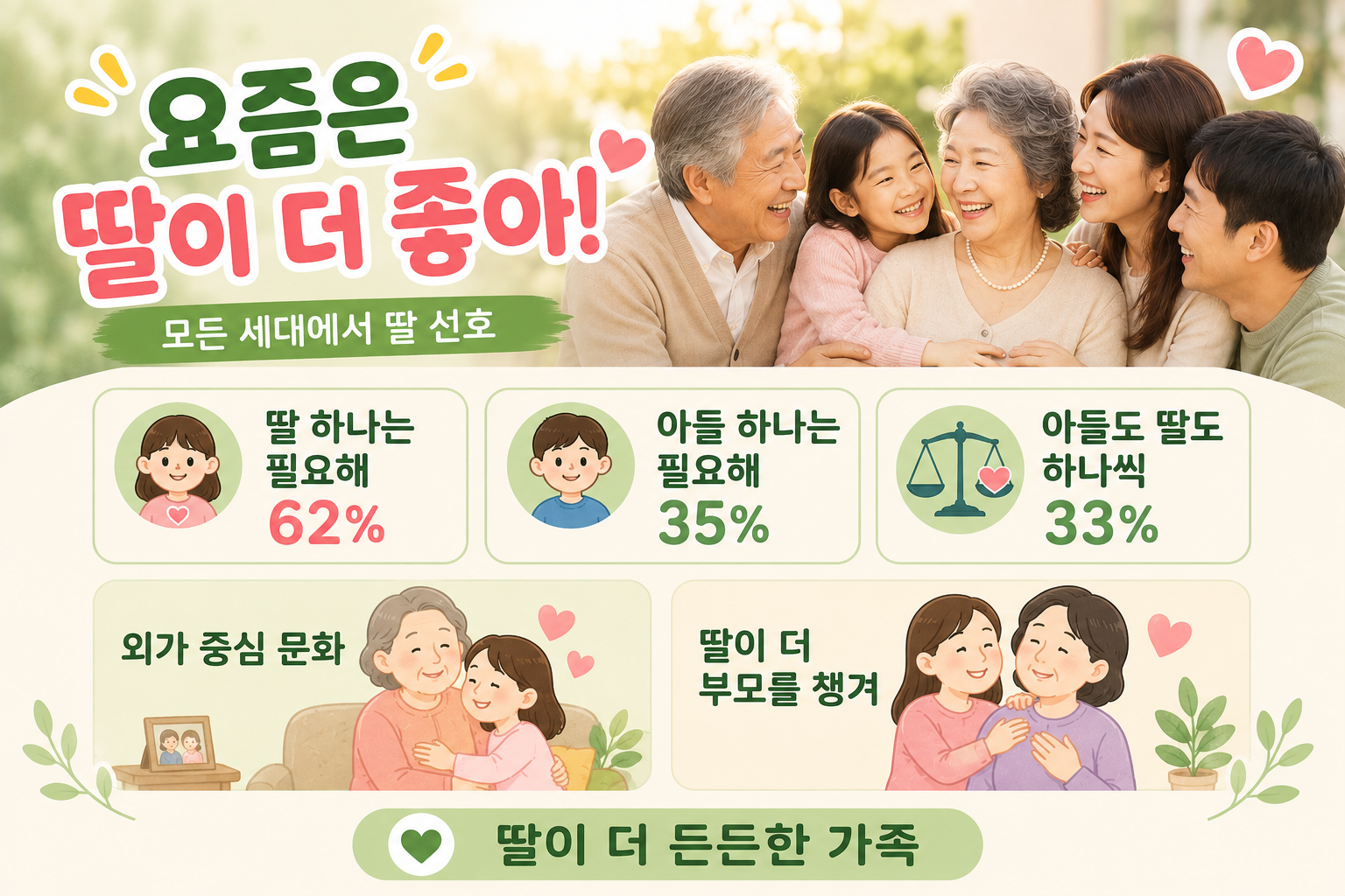 한국인 62% “딸 하나는 있어야”…아들 선호가 30여 년 만에 뒤집힌 이유