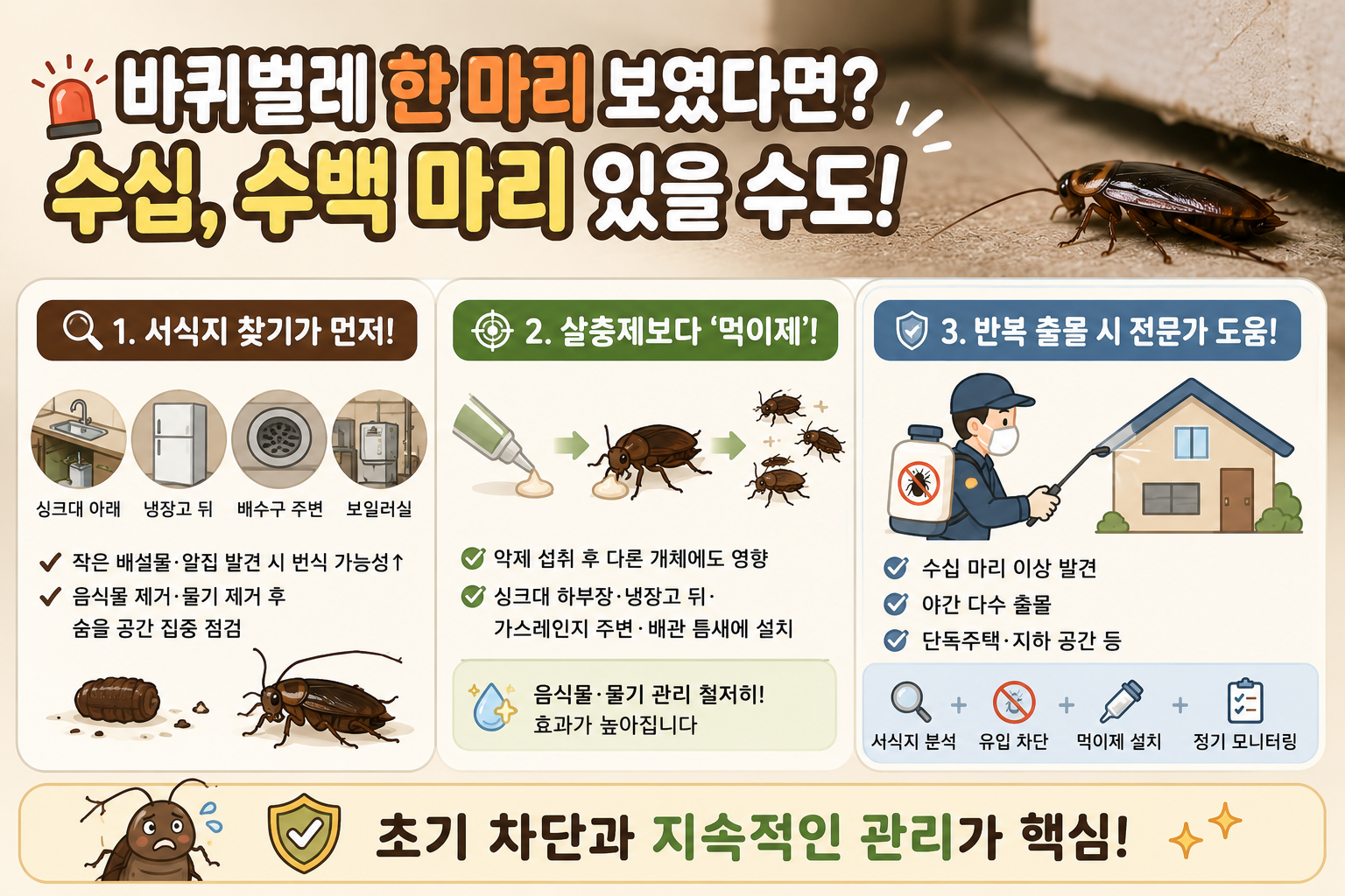 바퀴벌레 한 마리 보였다면 끝? 집안 수백 마리 막는 퇴치법