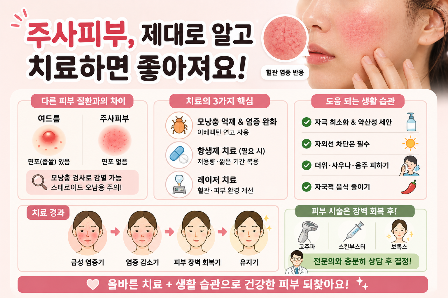 여름철 얼굴 붉어짐, 주사피부일까? 여드름 차이와 치료·생활습관 총정리