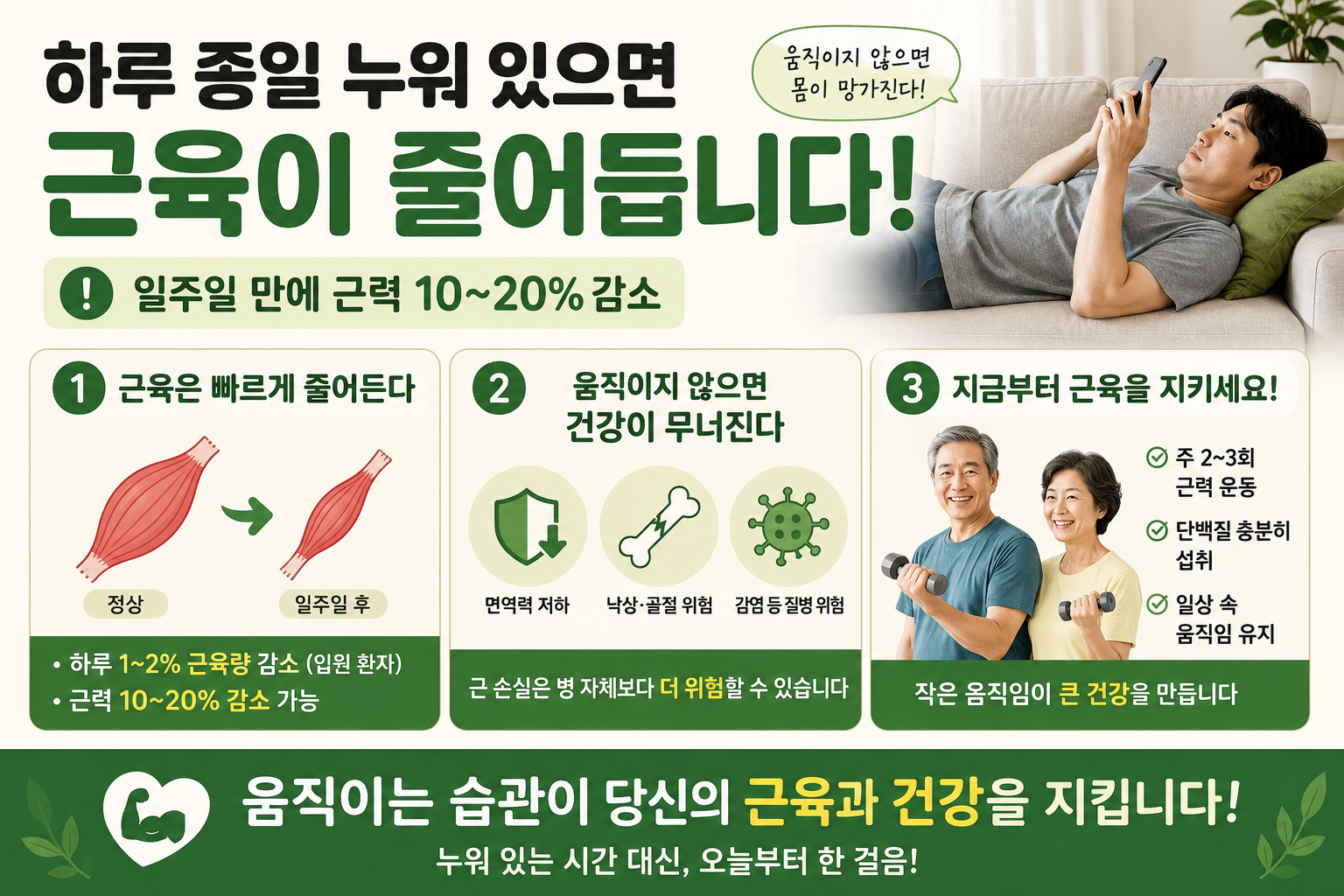 하루 종일 누워 있으면 일주일 만에 근육이 무너집니다