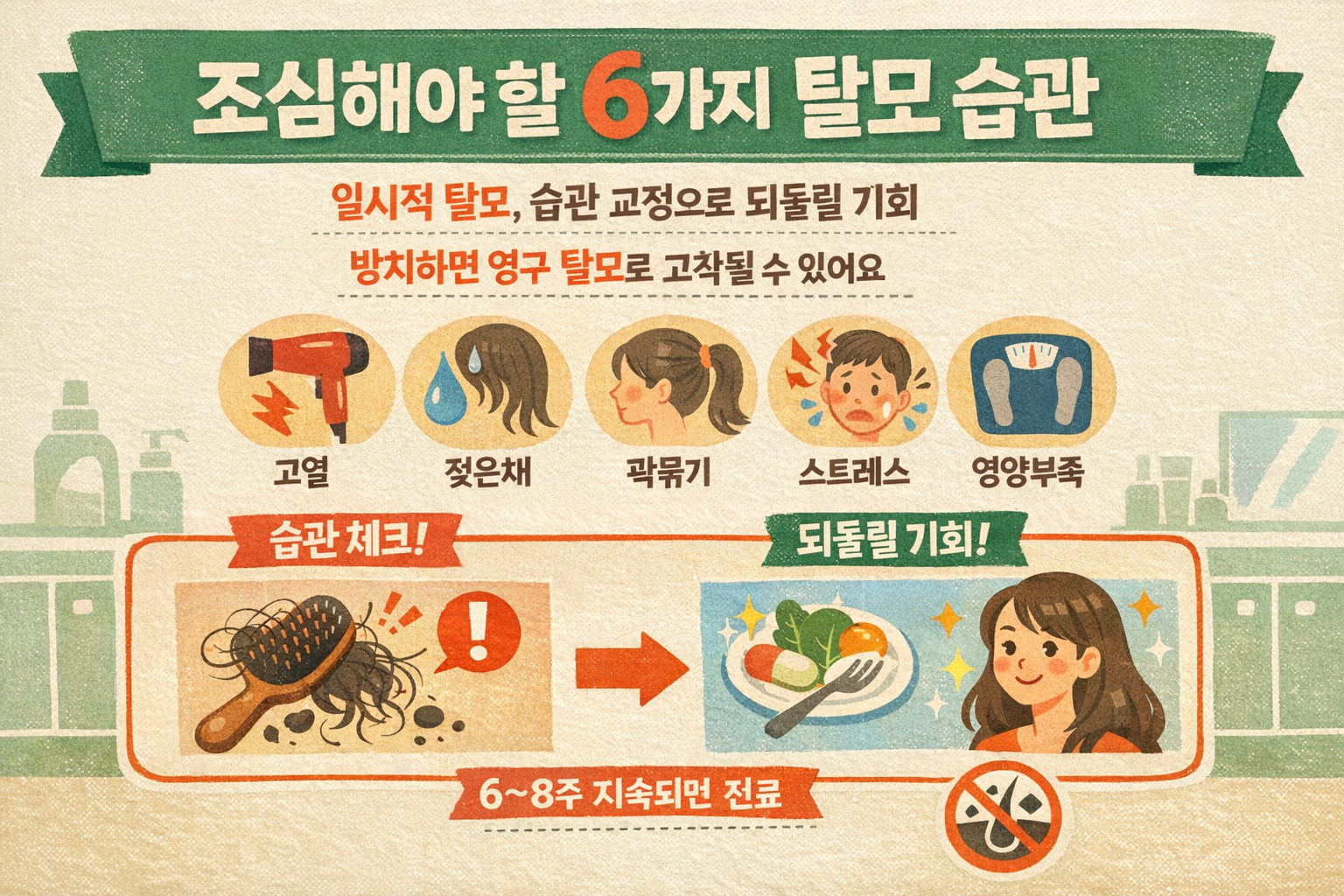 탈모 부르는 습관 6가지: 머리 한 움큼 빠질 때 바로 점검