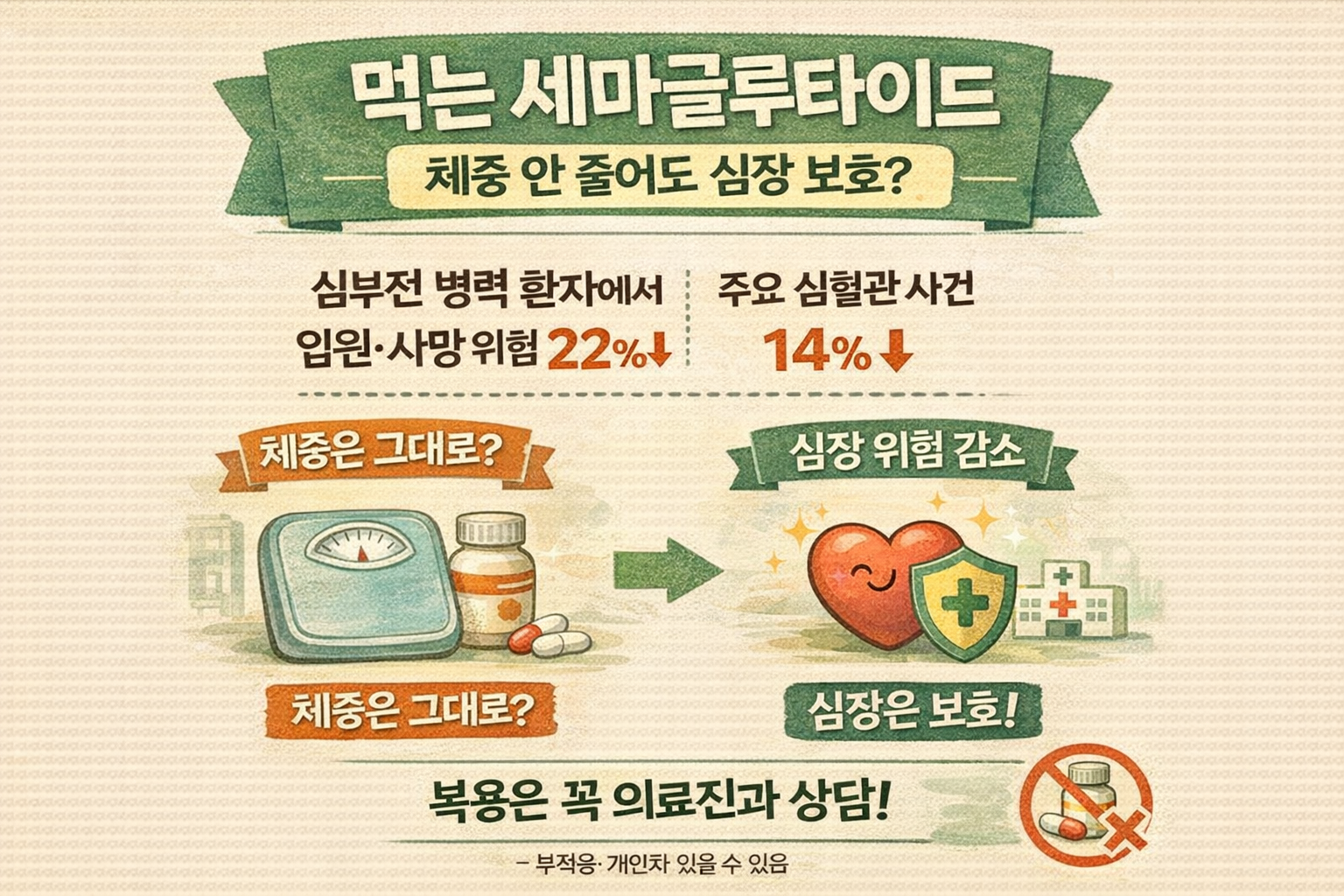먹는 세마글루타이드, 체중 안 줄어도 심장 보호? 심부전 입원·심혈관 사망 위험 낮춘 연구