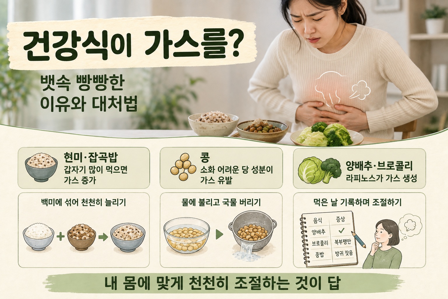 방귀 자주 나오는 음식, 현미·콩·양배추가 복부팽만을 부르는 이유