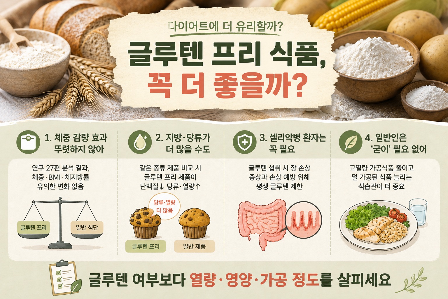 글루텐 프리 다이어트, 정말 살 빠질까? 체중 감량 효과 없고 열량은 더 높을 수도