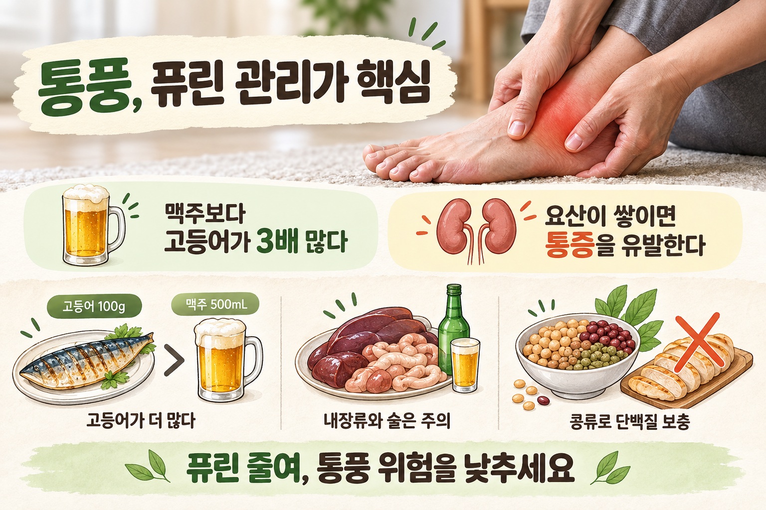 통풍에 안 좋은 음식, 맥주만 피하면 될까? 고등어·닭가슴살·내장류까지 주의