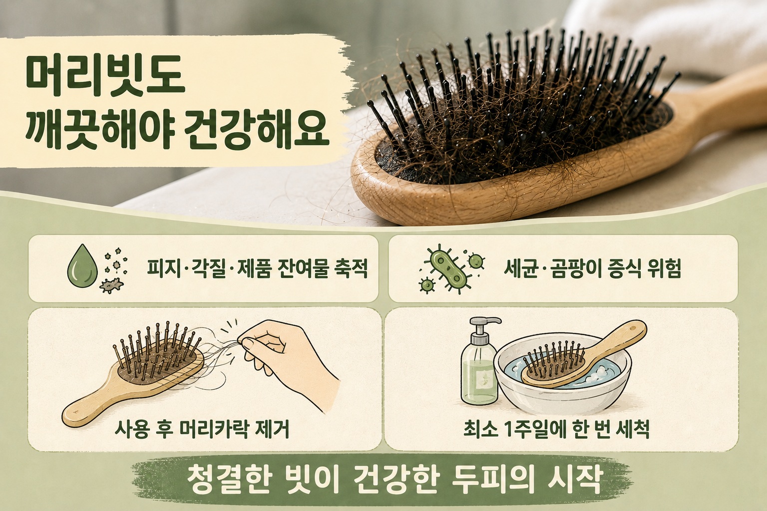 머리빗 청소 주기, 안 씻으면 두피가 기름지고 냄새까지 날 수 있는 이유