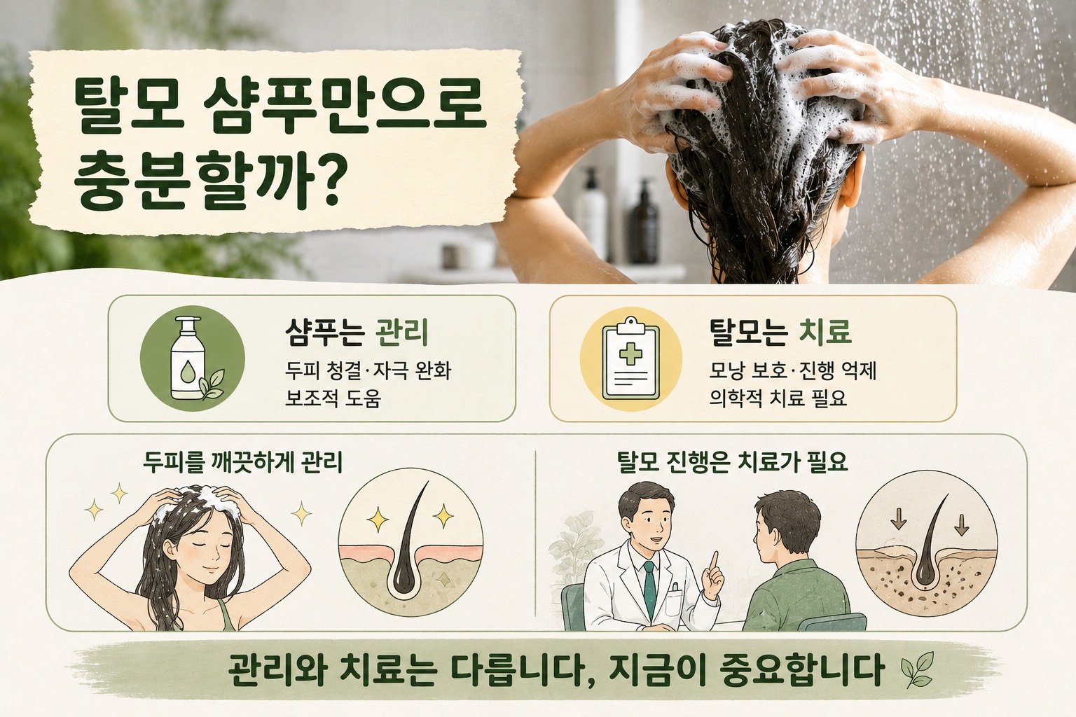탈모 샴푸 효과, 치료 대신 써도 될까? 기능성화장품의 한계와 치료 시기