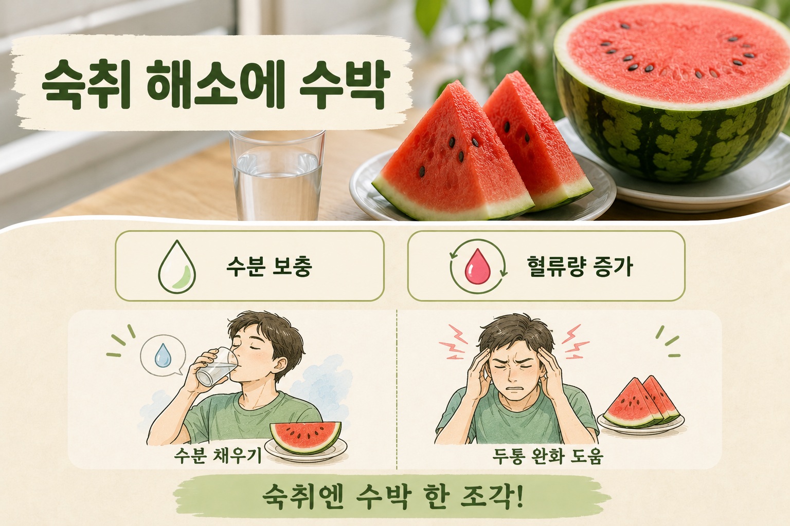 숙취 해소 수박, 수분 보충과 두통 완화에 도움 될까