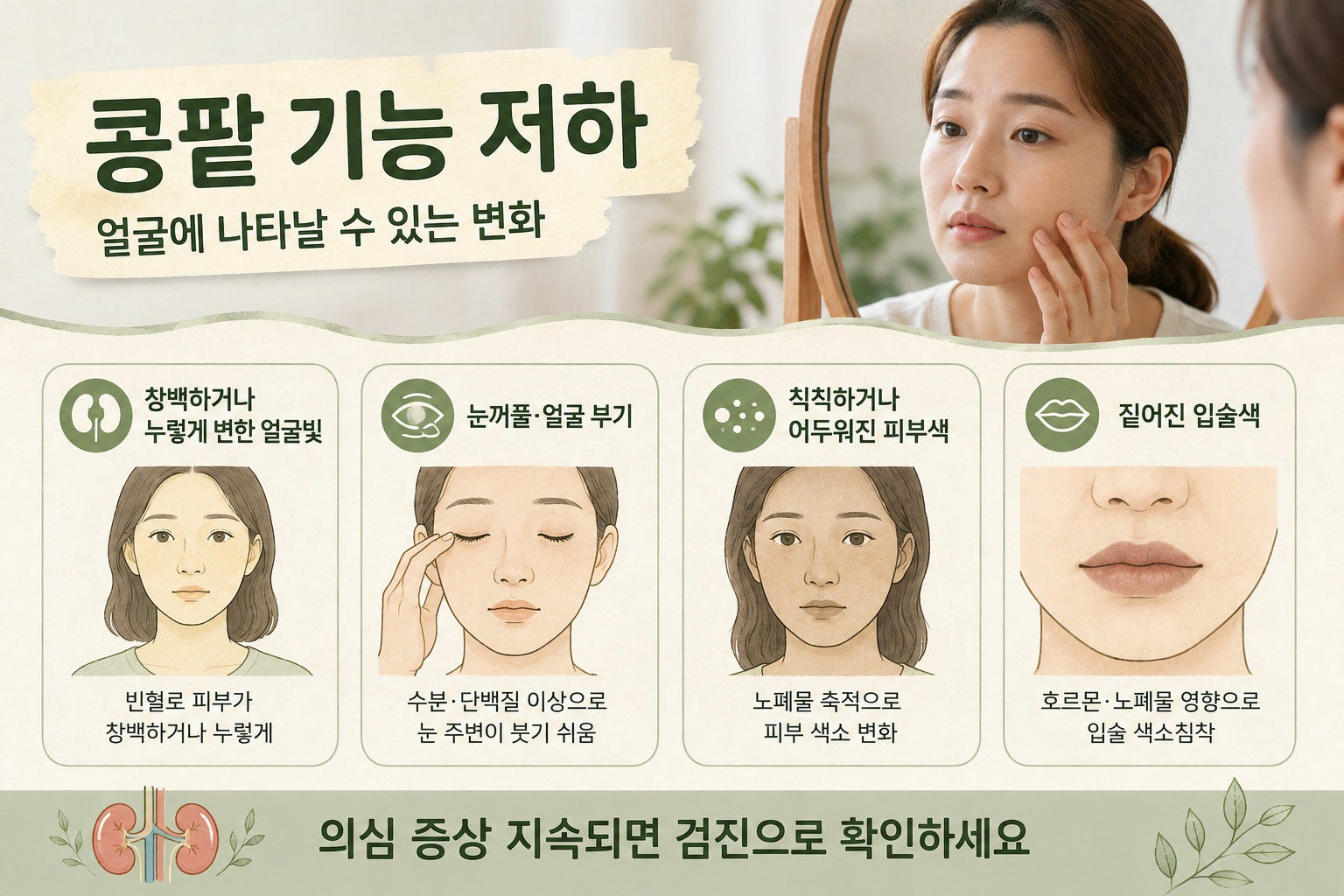콩팥 기능 저하 얼굴 증상, 눈꺼풀 부기·창백한 피부가 보내는 신호