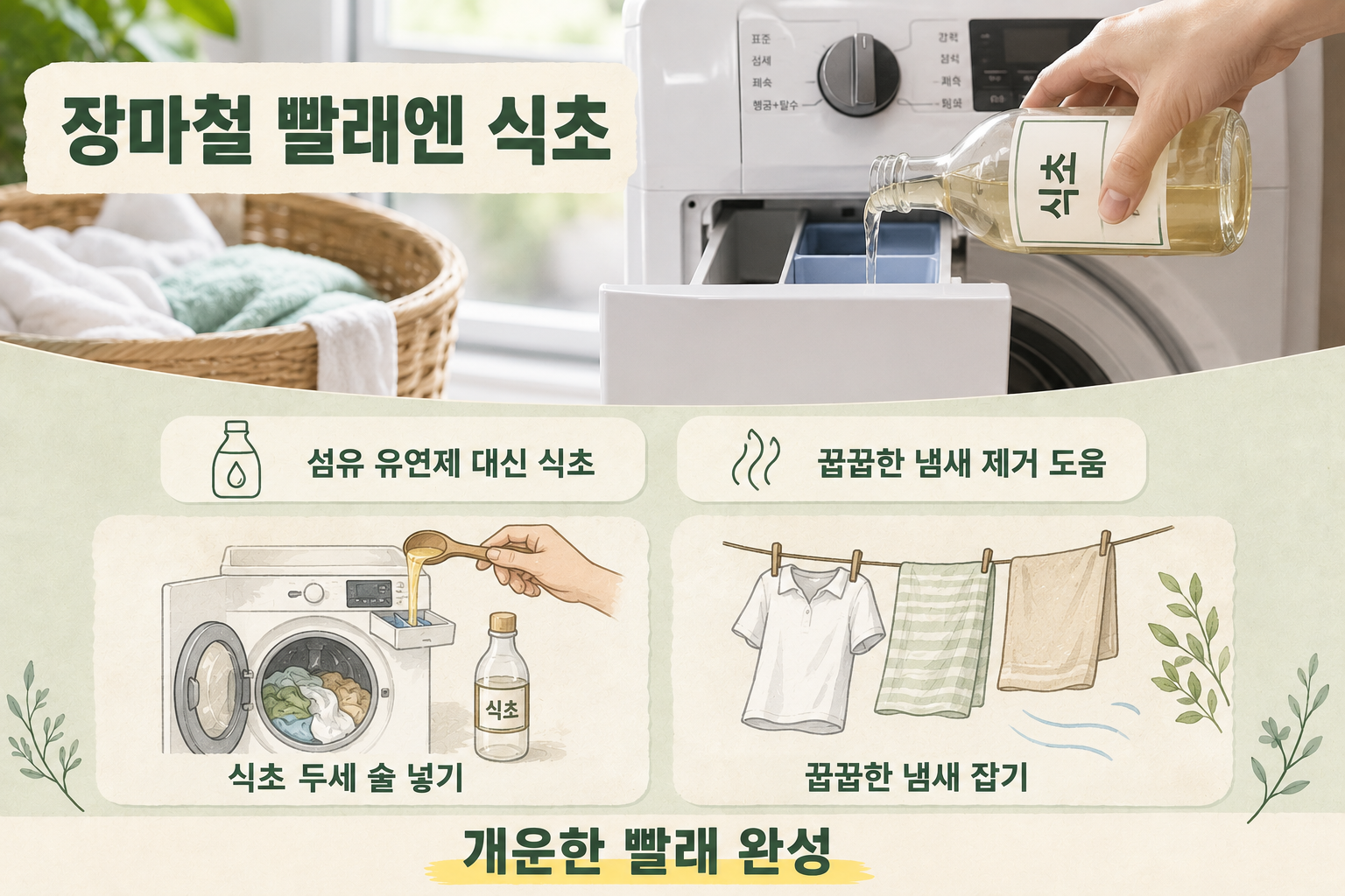 장마철 빨래 냄새 제거, 식초 2~3숟갈 활용법과 주의점
