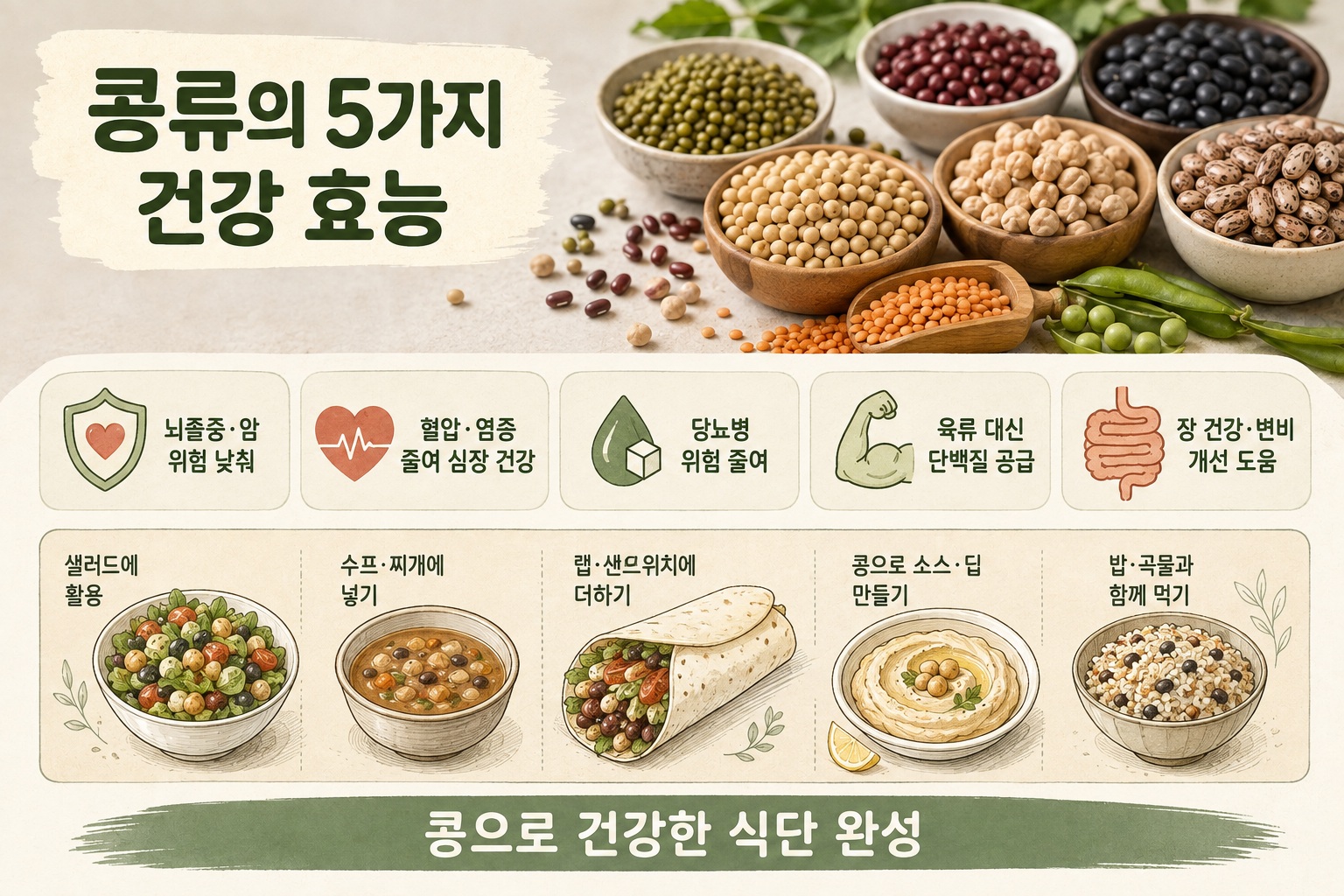 콩류 효능, 혈당·콜레스테롤 관리부터 장 건강과 단백질 보충까지