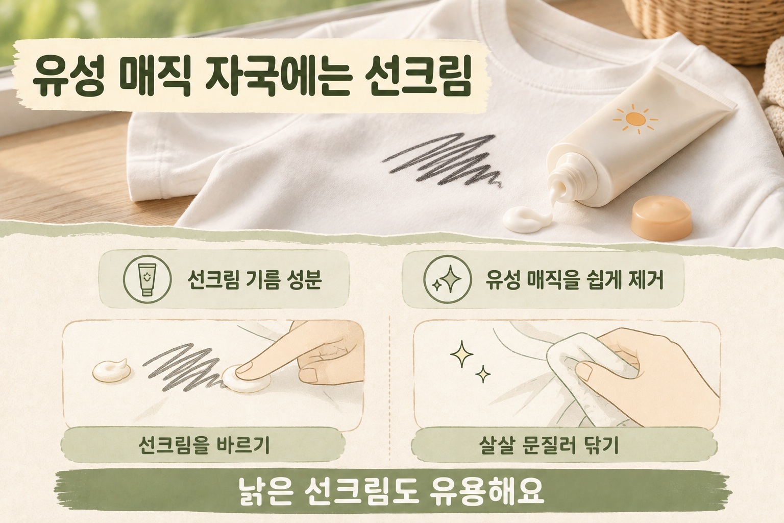 유성매직 지우는법, 옷에 묻은 자국 선크림으로 제거하는 방법