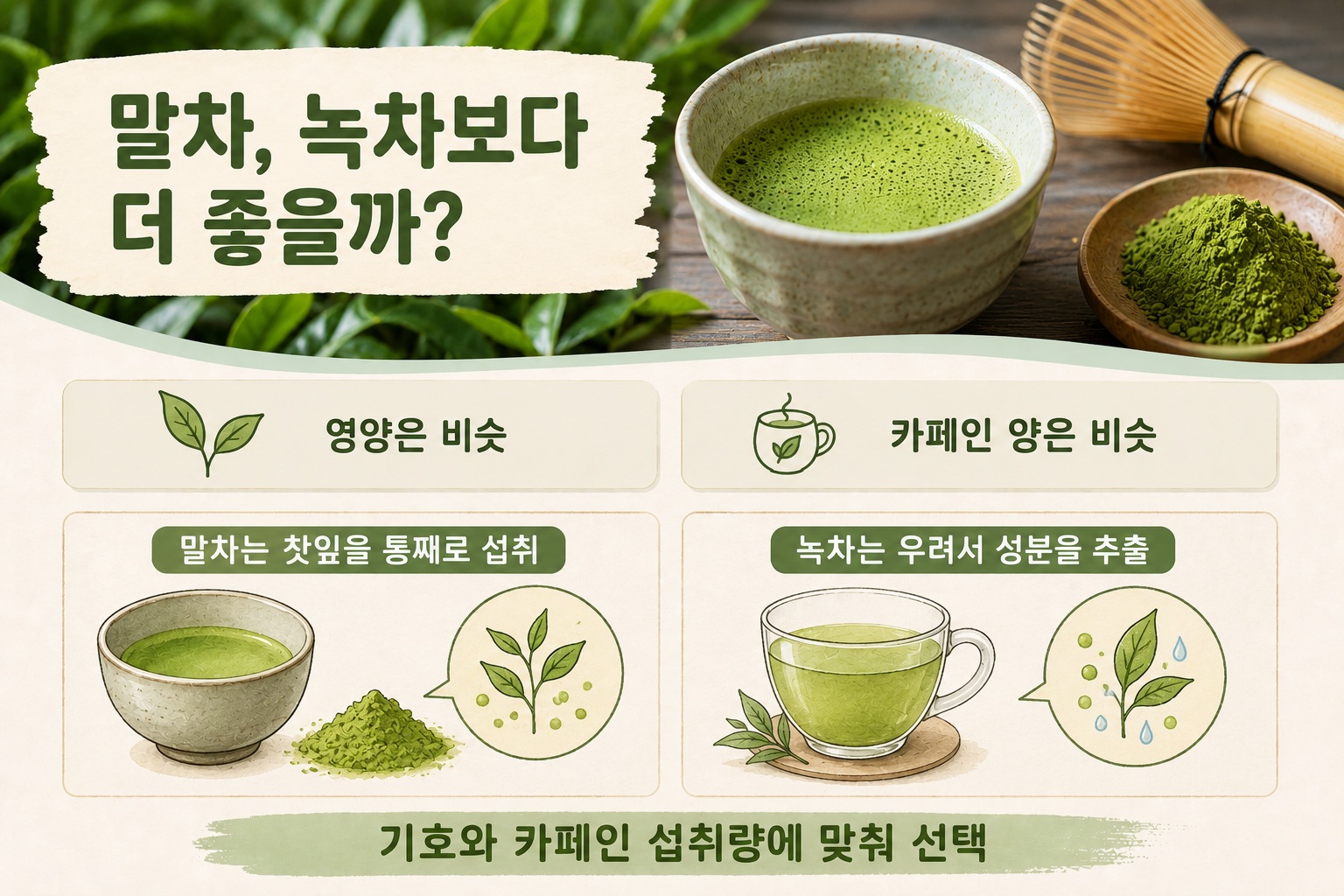 말차 녹차 차이, 건강에는 뭐가 더 좋을까? 카페인·영양성분 비교