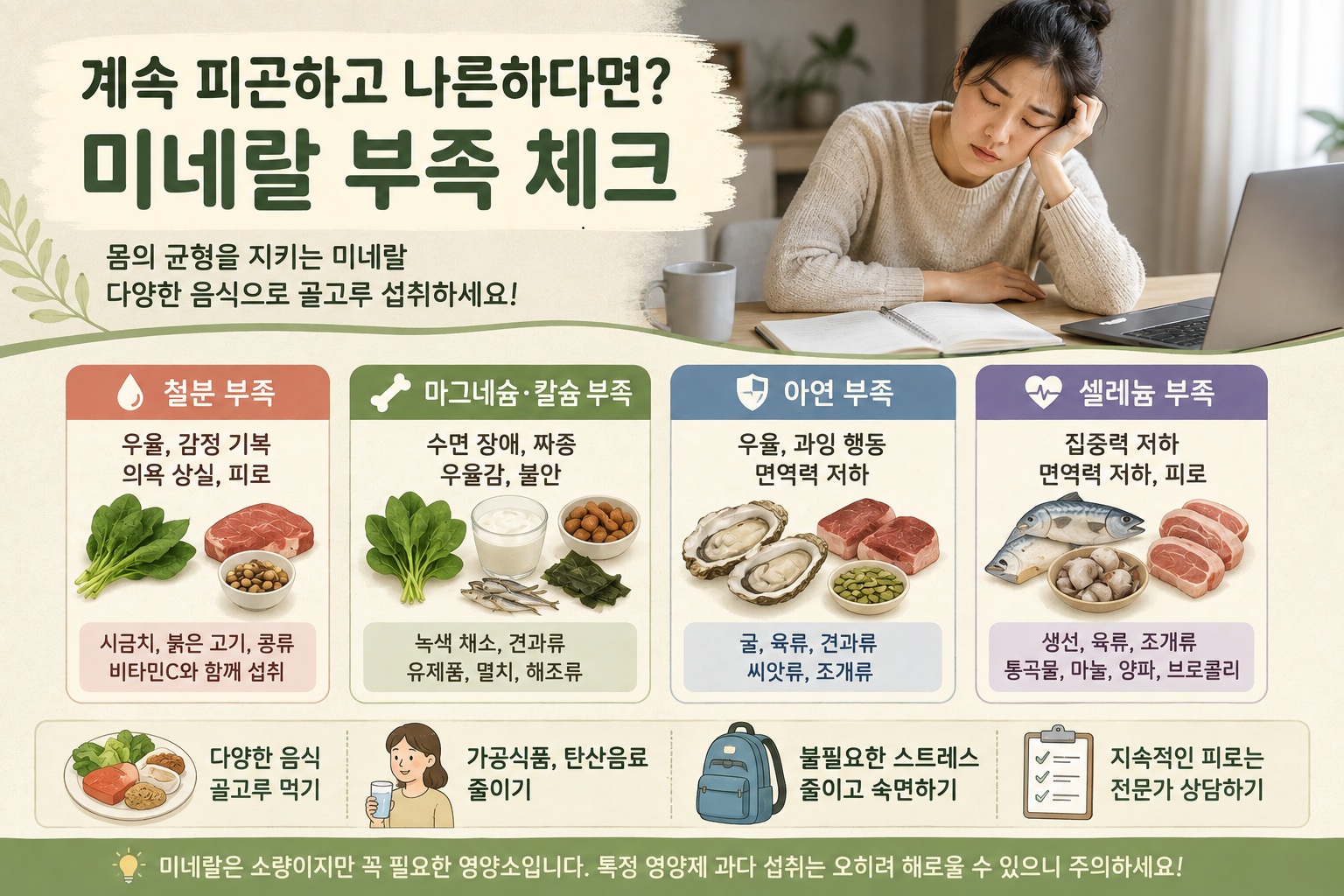 미네랄 부족 증상, 계속 피곤하고 나른할 때 확인할 5가지 무기질 신호