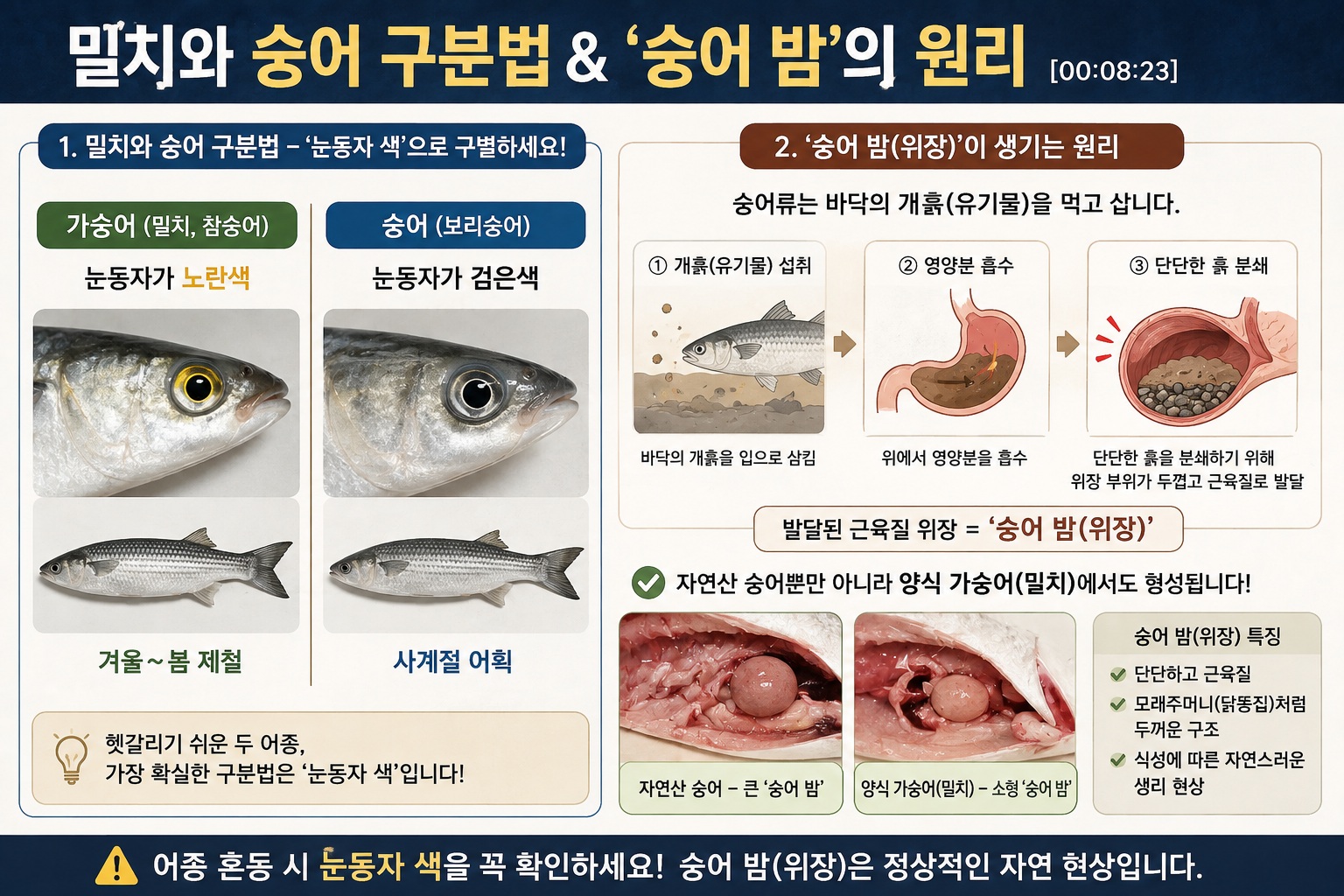 밀치 숭어 차이, 눈동자 색으로 구별하는 법과 숭어밤이 생기는 이유