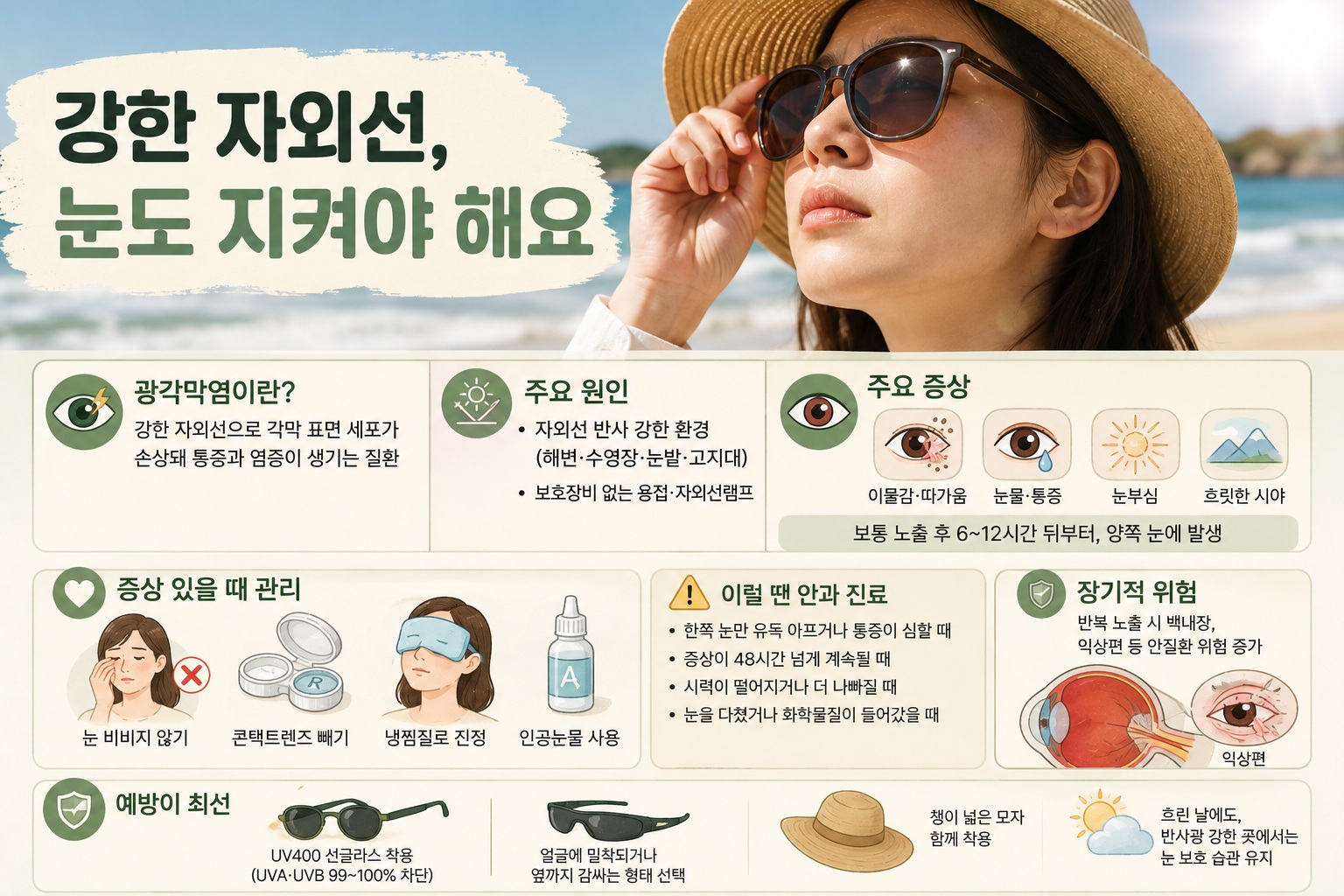 광각막염 증상, 자외선 노출 뒤 눈이 따갑고 모래 낀 느낌이 든다면