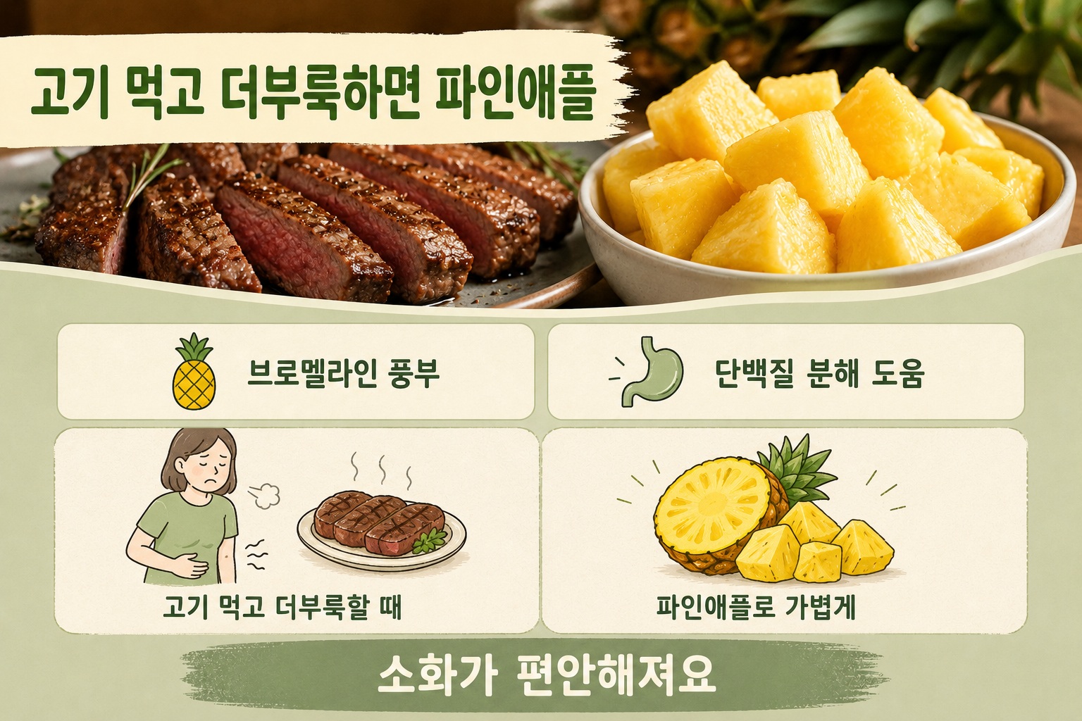 파인애플 소화 효과, 고기 먹고 더부룩할 때 브로멜라인이 돕는 이유