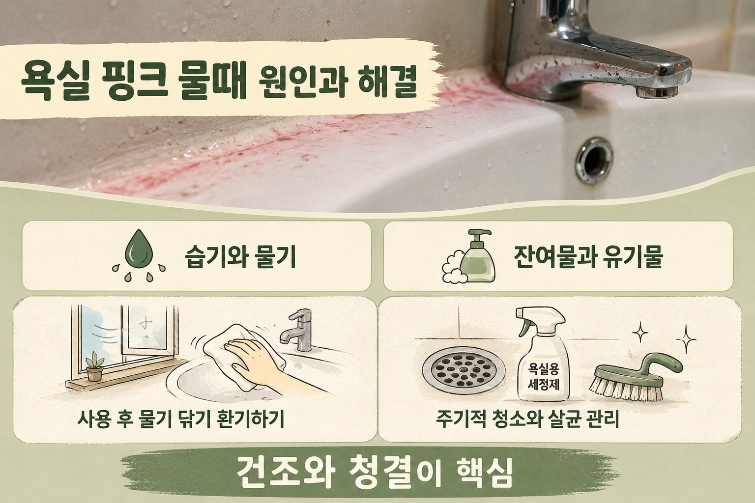 욕실 핑크 물때, 곰팡이 아닌 세균일 수 있다…원인과 안전한 제거·예방법