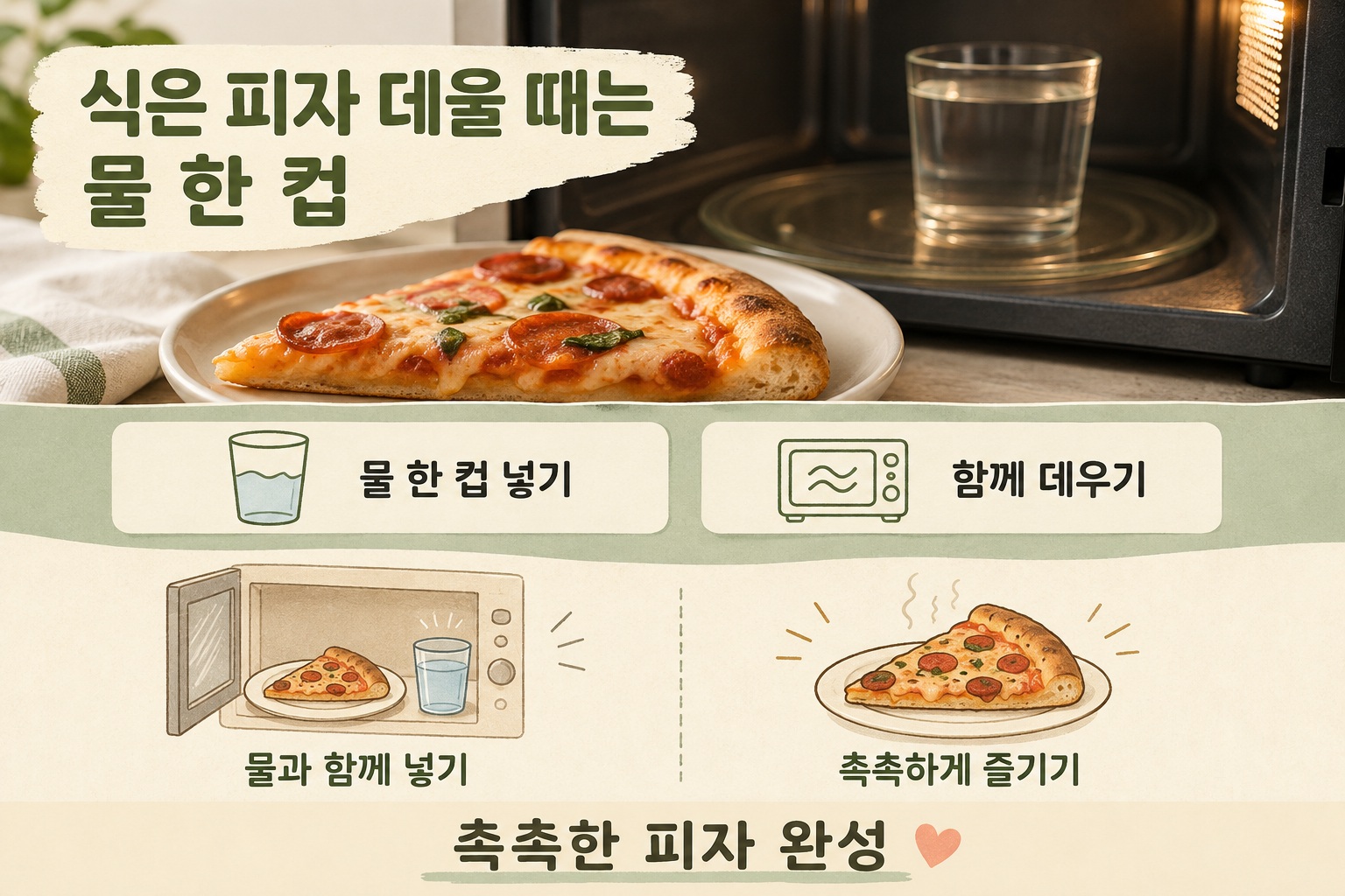 식은 피자 데우기, 전자레인지에 물 한 컵 넣으면 촉촉해지는 이유