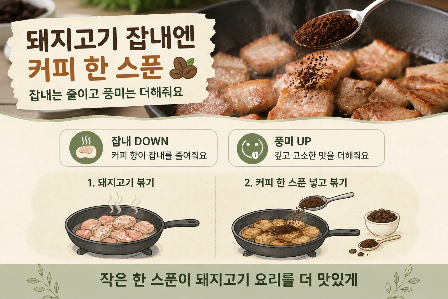 돼지고기 잡내 제거, 커피 한 스푼으로 냄새 줄이고 풍미 더하는 법