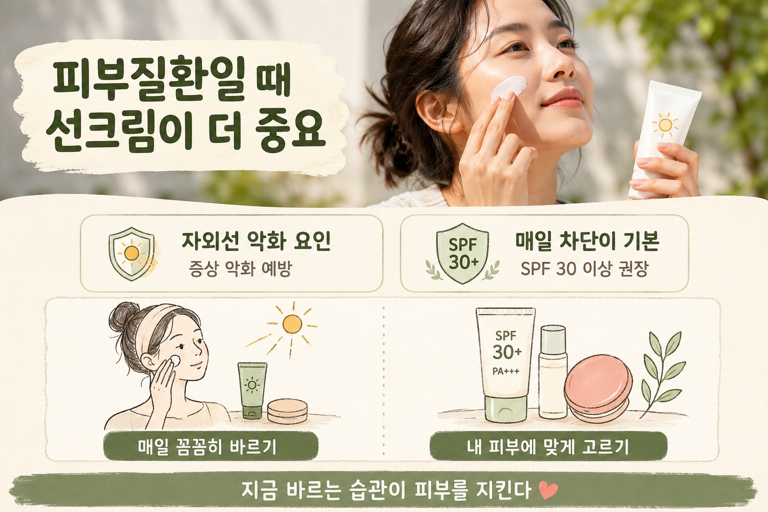피부질환 선크림이 더 중요한 이유, 잡티·노화 줄이는 SPF 30 선택법