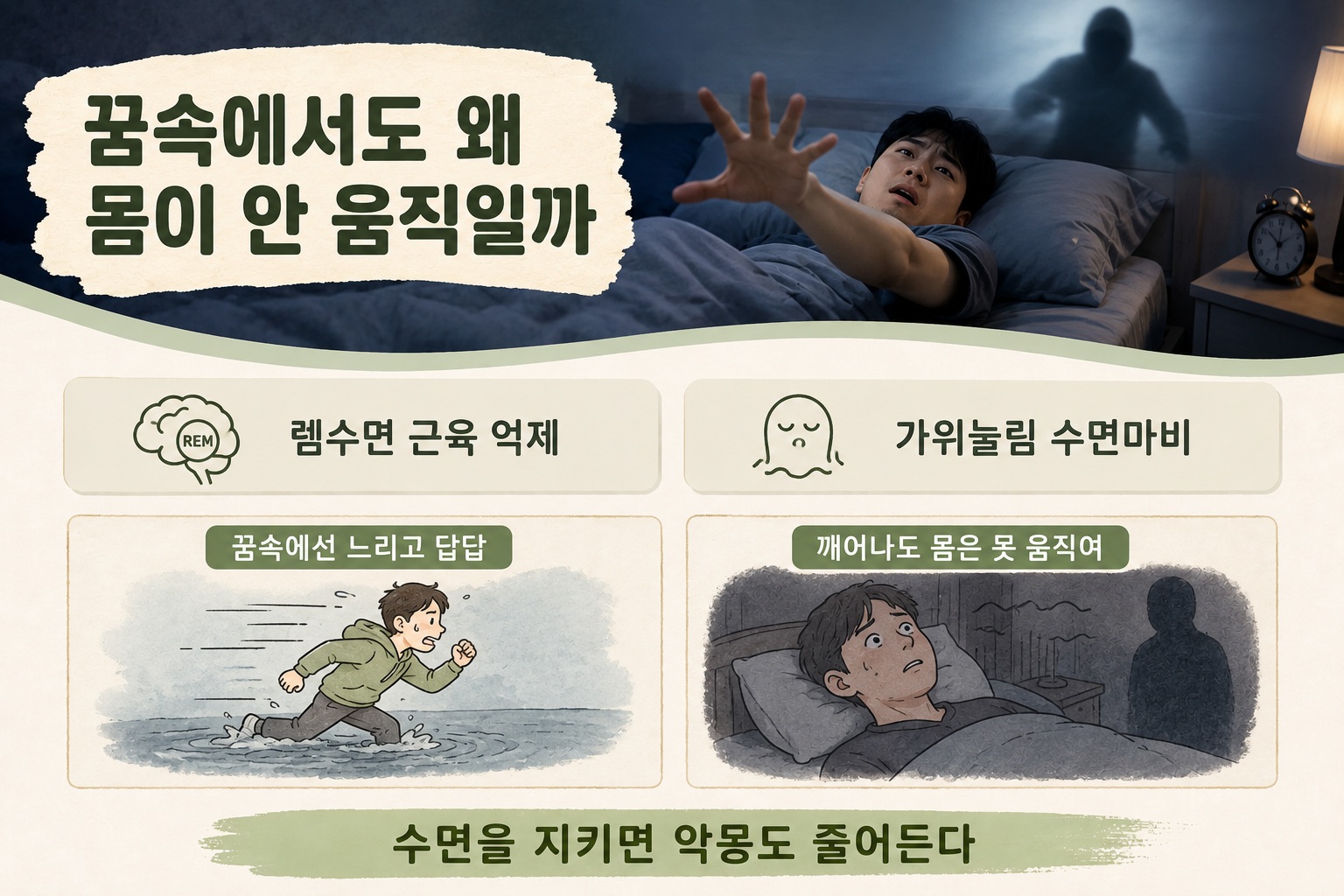 가위눌림 원인, 꿈에서 몸이 느리고 안 움직이는 이유와 렘수면의 관계