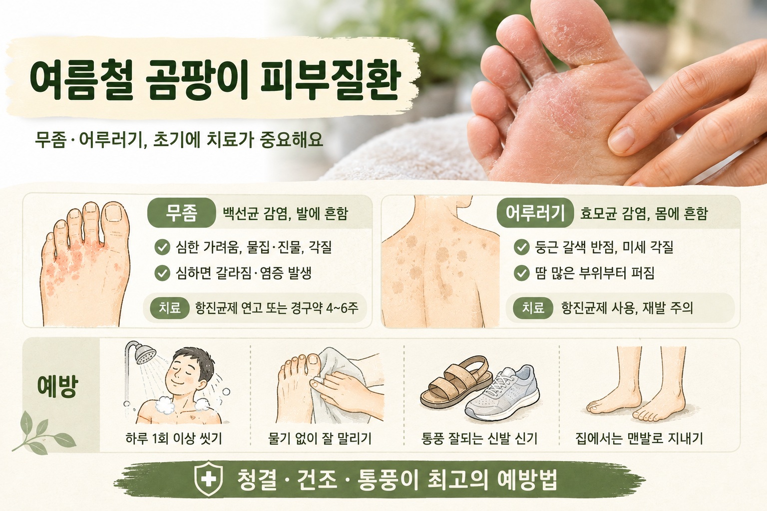 여름철 무좀, 습진 연고 함부로 바르면 악화…어루러기와 증상·치료·예방법
