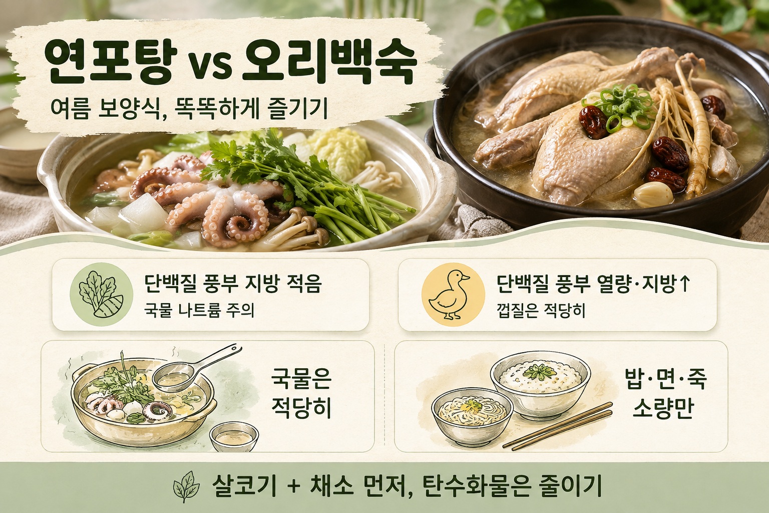 말복 보양식 연포탕과 오리백숙, 영양성분부터 혈당 관리까지 비교